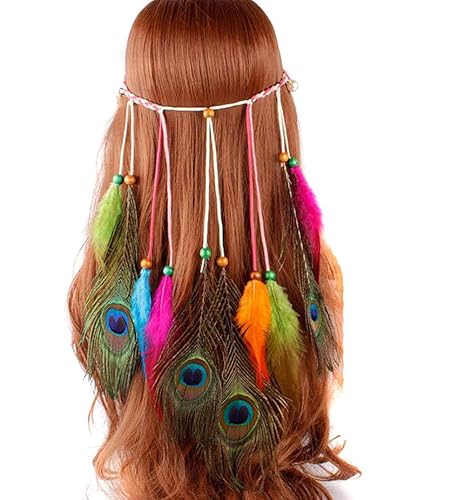 Hippie Peacock Feather Headpiece Headwear Indian Feather Borla Diadema Bohemia Hairband para mujeres Festival Tocado Estilo B