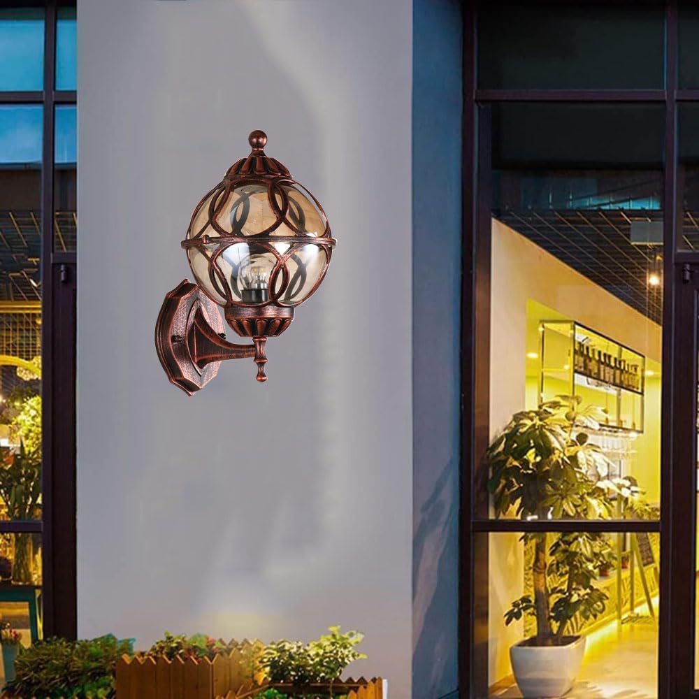Lámpara de Pared Exterior E27 IP44 Diseño Vintage de Bola de Bronce Interior Terraza Luces Jardín Casa Entrada Terrazas Balcón Pasillo Iluminación