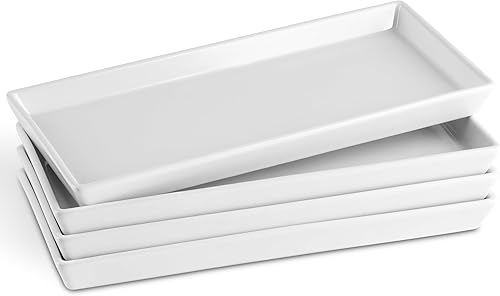 KooK Bandejas rectangulares de cerámica de 11 pulgadas, platos de porcelana para alimentos en fiestas y entretenimientos, aptos para microondas,