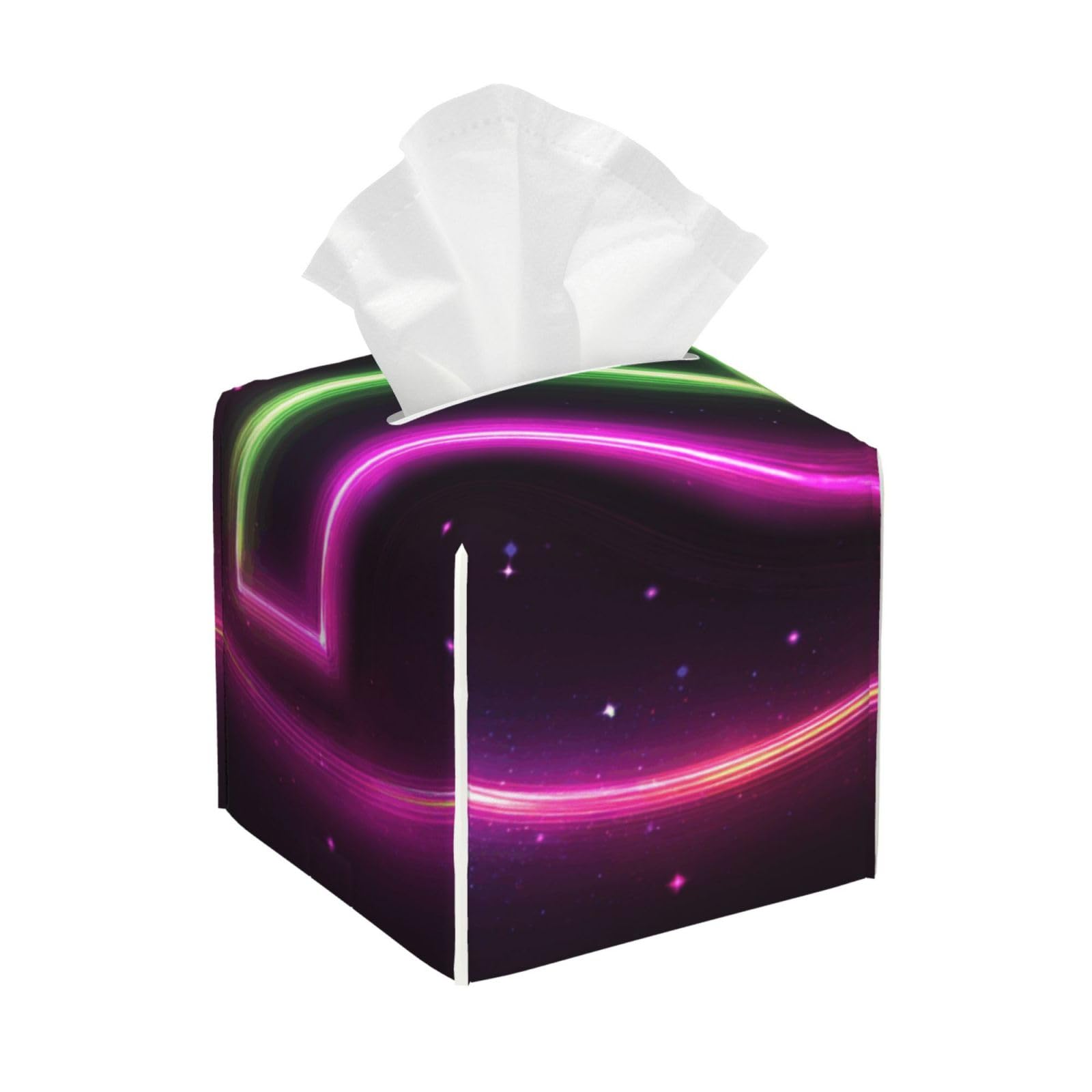 Neon Number 7 Glowing Pink Green Light Tissue Box Cover Square Pu Leather Waterproof Tissue Box Holder for Car Bathroom Bedroom Office Tabletop Decor
