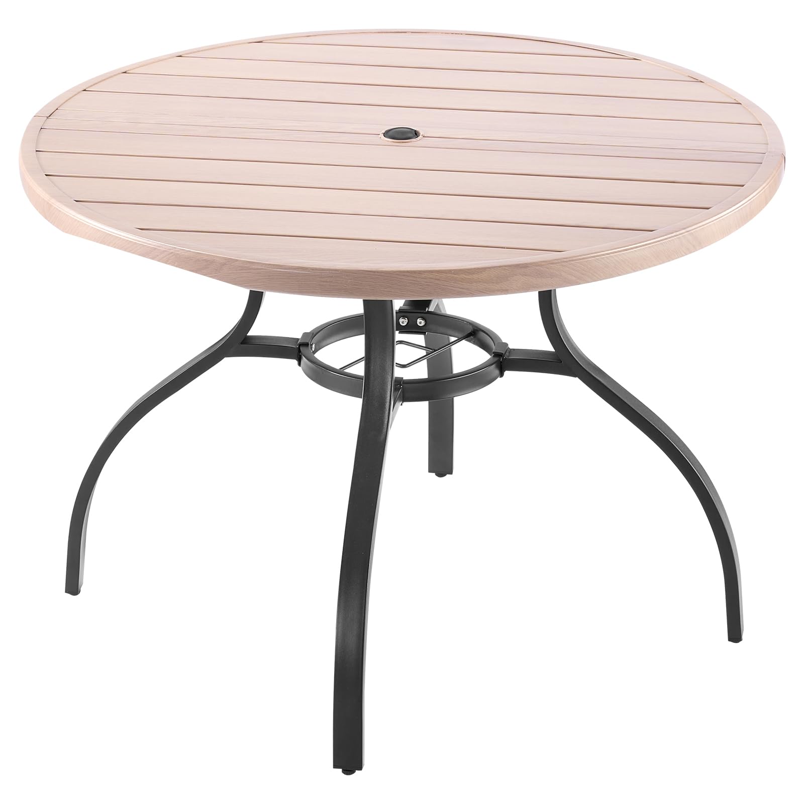 VEVOR Table à Manger pour Patio extérieur 1035 mm, Table de Bistrot Ronde en Acier Imitation Bois 4 Personnes, Trou Parasol 38 mm, Gris