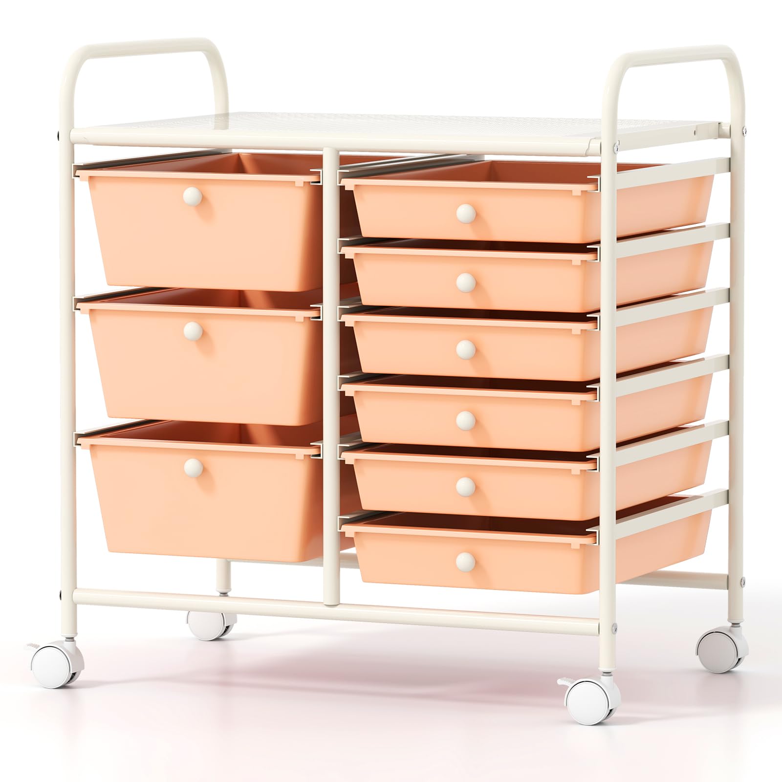 COSTWAY Rolling Storage Cart with 9 Drawer, Utility Cart with Metal Frame