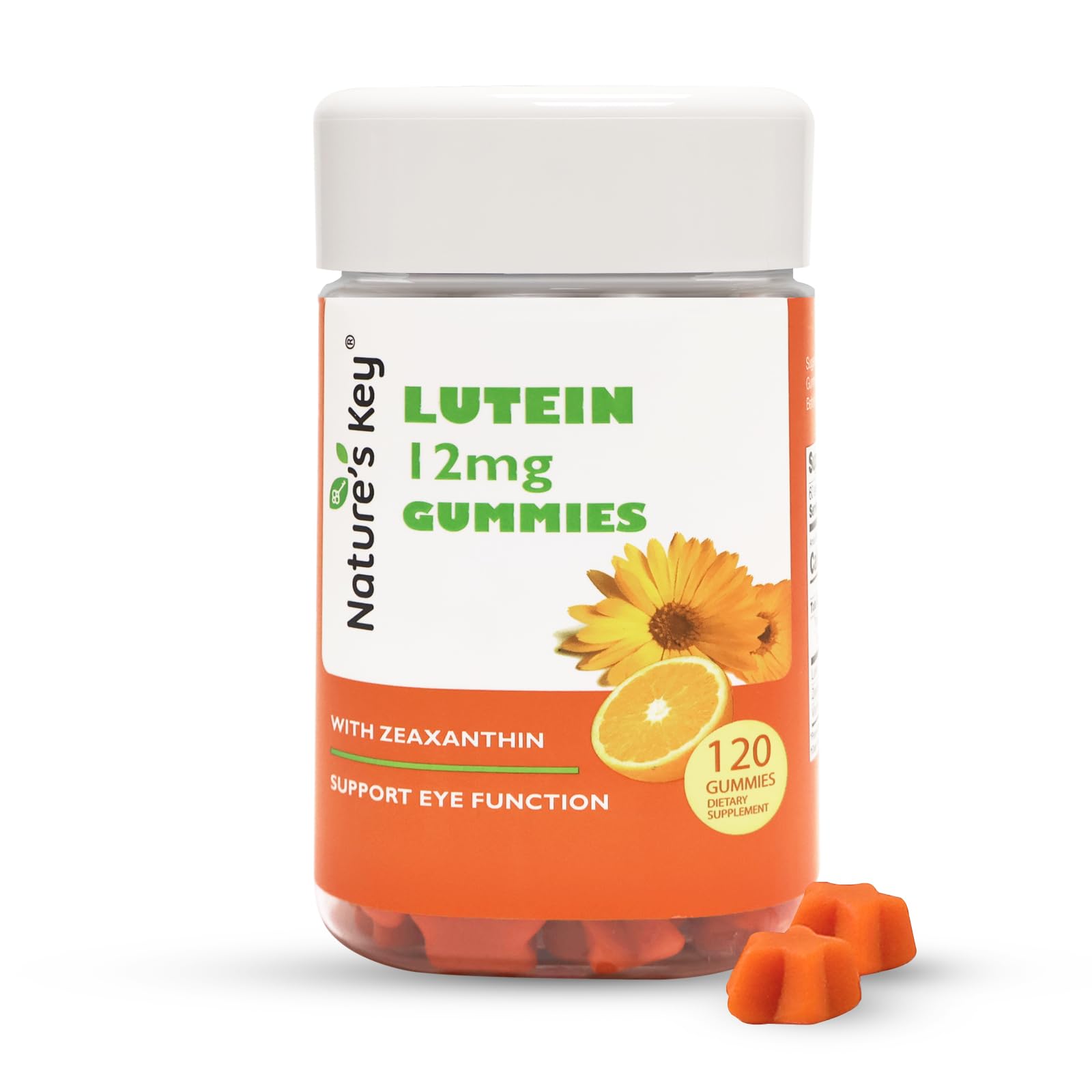 Nature's Key Lutein Gummies 12mg with Zeaxanthin & Vitamin A for Kids and Adults | Eye Health and Brain Function Supplement | Orange Flavor, 120Ct