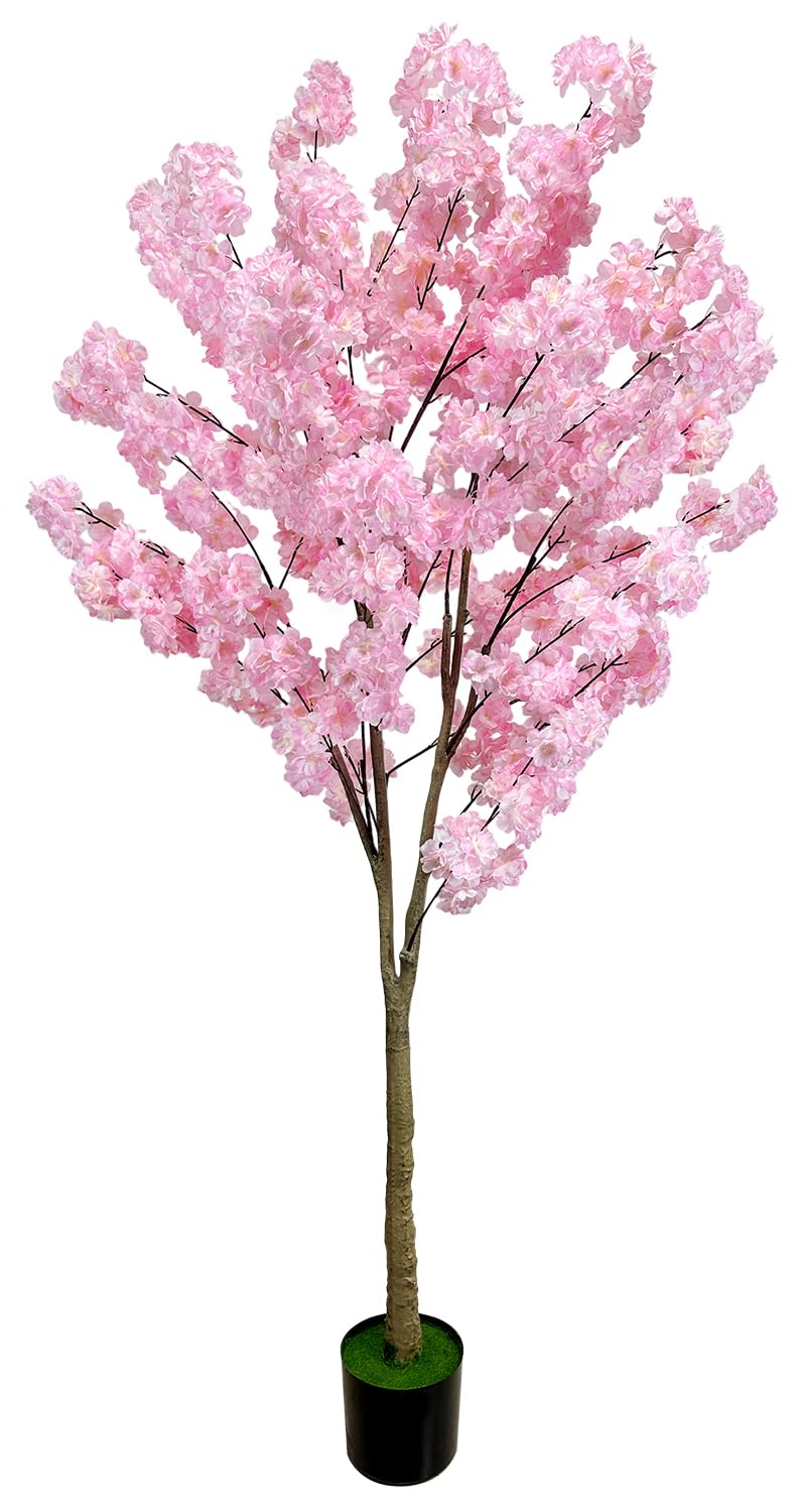 Cherry Blossom Tree 6.2ft, Artificial Pink Faux Cherry Blossom Tree Fake Pink Tree for Wedding Party Decor, Home Living Room Decor