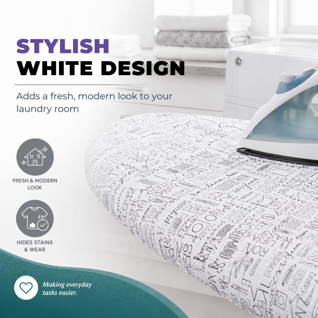 Simplify Funda para Tabla de Planchar | Resistente a la abrasión | Algodón | Acolchado Grueso | Ajuste elástico | Cierres de Velcro | Solo Funda | Blanco