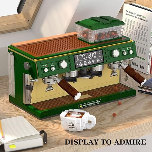 Miniatura 6 de Juego de construcción de máquina de café para adultos 928 piezas kit de bloques de cafetera de doble cabeza, modelo clásico de colección de