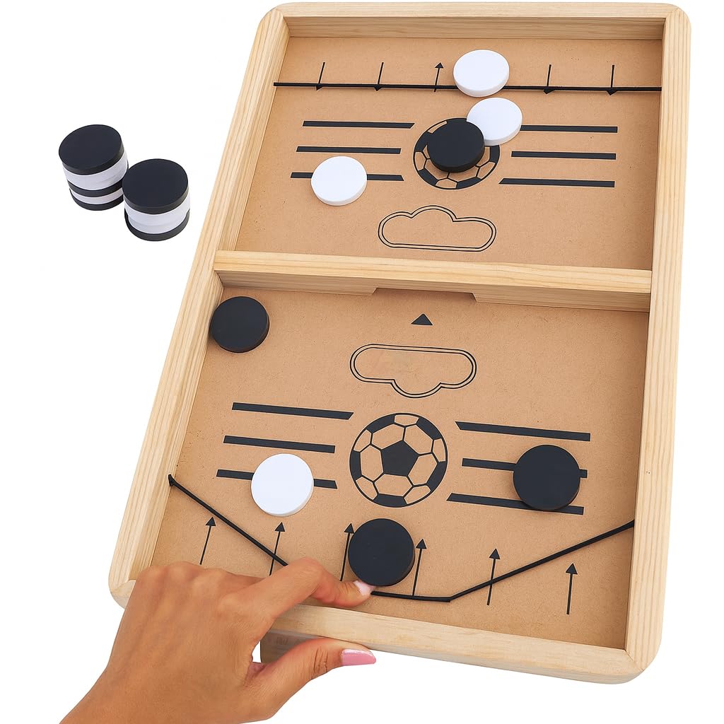 Toyshine Junior String Hockey Wooden Table Battle Game Test Your Speed with Slingshot Toy Parents Child Inteactive Fun Party Game Birthday Return Gift for Kids 3+