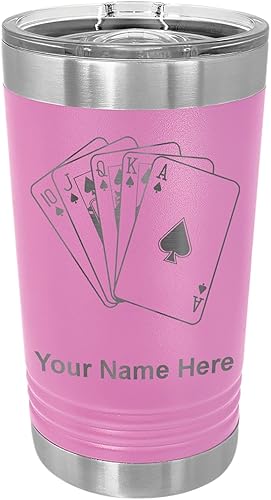 Miniatura 6 de LaserGram Vaso de pinta aislado al vacío de 16 onzas, tarjetas de póquer Royal Flush con grabado personalizado incluido (negro)