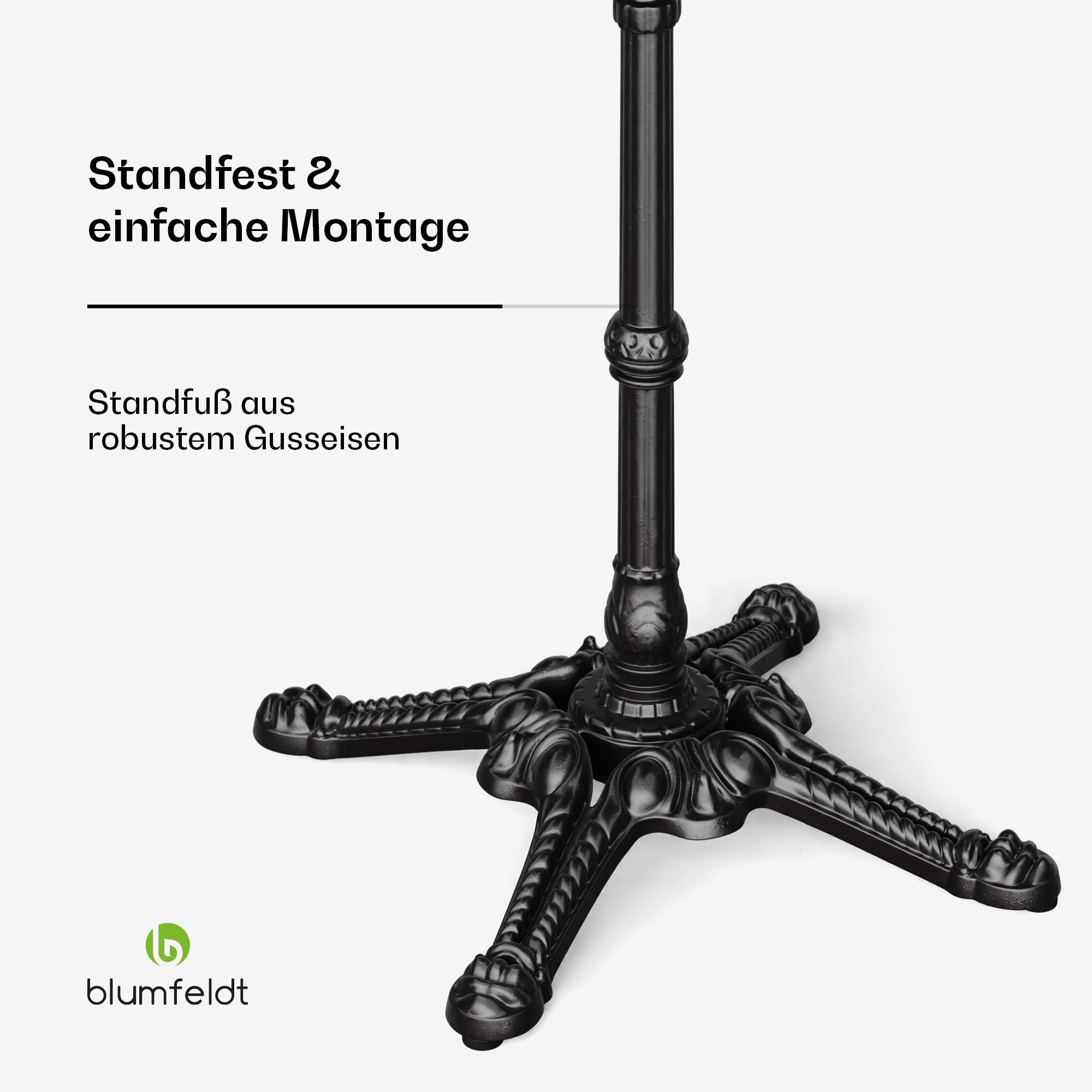 blumfeldt Bistrotisch – 60x60 cm Marmorplatte, Jugendstil-Design, Wetterfest, Gusseisenfuß, Ideal für Garten & Balkon, Einfacher Aufbau