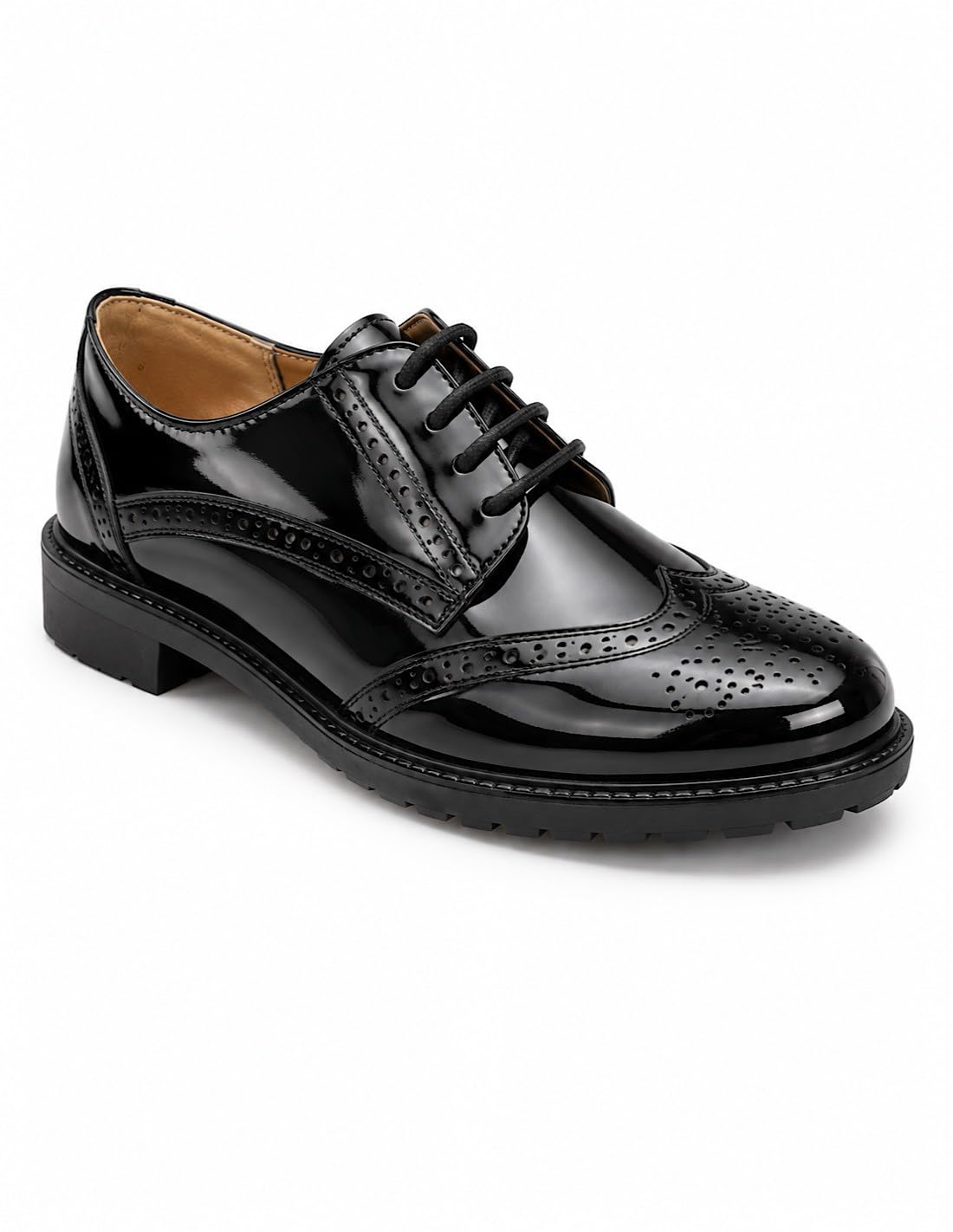 Derbies Vernies Elegante Donna Suola Pelle Tacco Quadrato