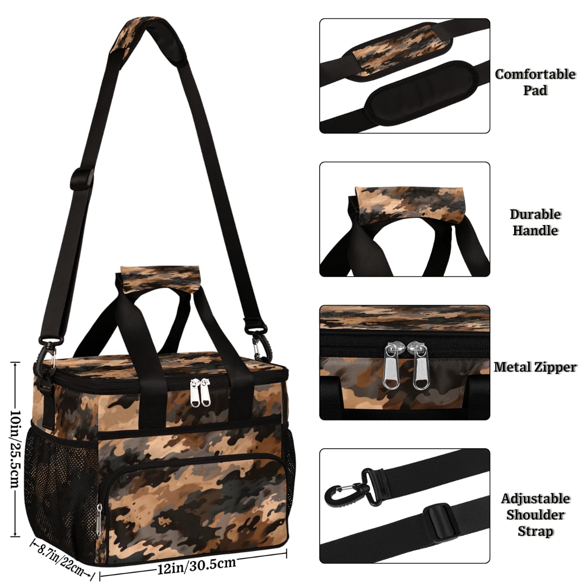 Camouflage Pattern Insulated Picnic Backpack Lunch Box for Women Men Picnic Basket Tote Lunch Bag Picnic Bag Portable Lunch Bags for Picnic, Beach, Work, Trip,Office, Camp Abstract Military Texture