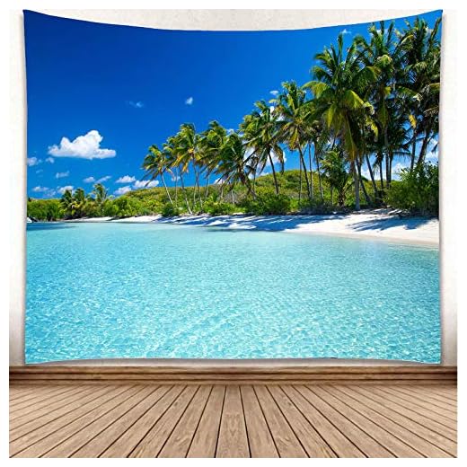 YISURE Tropical Paradise Beach - Tapiz de palmera de coco grande de la costa del mar, paisaje de la naturaleza, 230 x 180 cm, tapiz de pared de cielo azul, para piscina y océano, para dormitorio