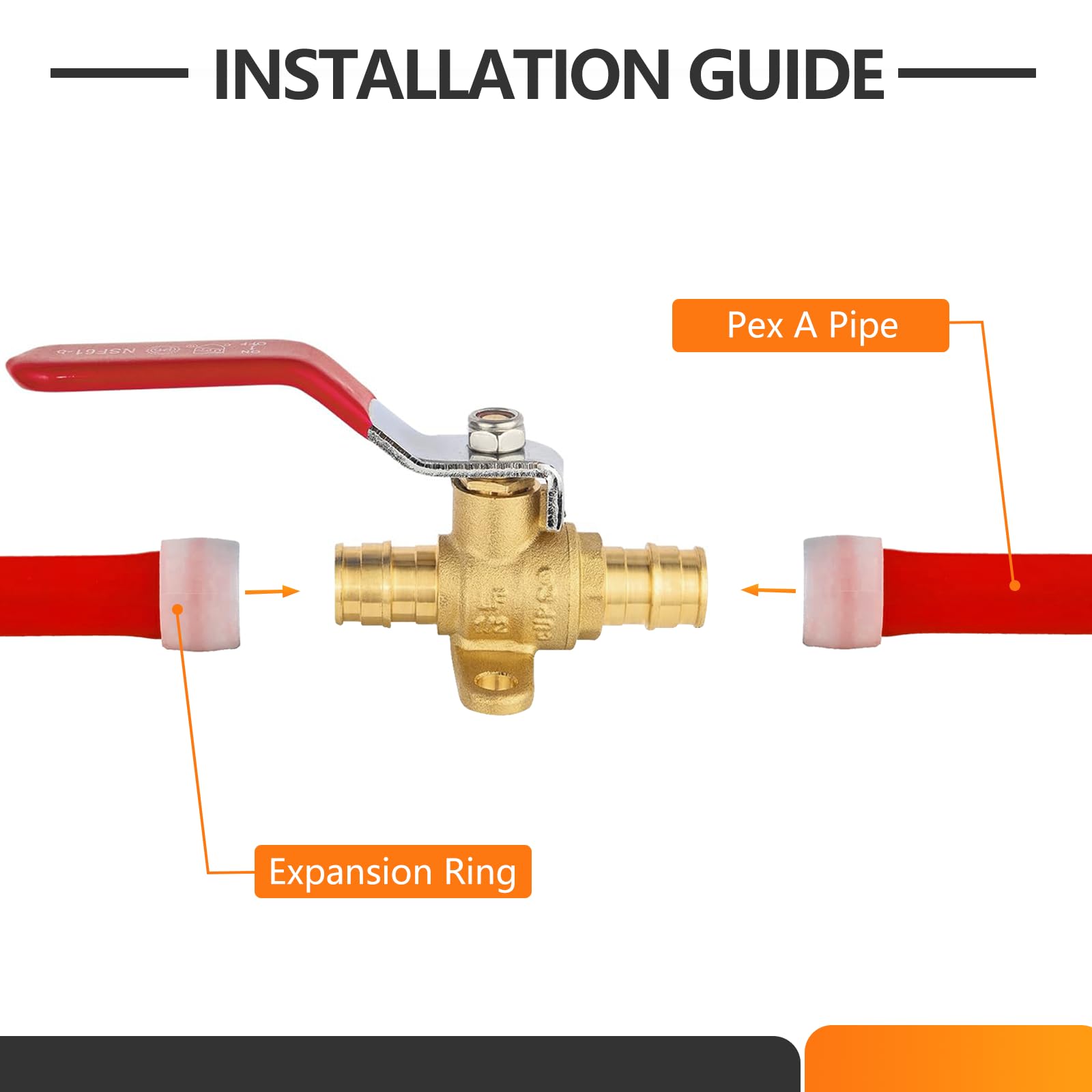 HeSun 10 válvulas de bola de expansión PEX A de 1/2 pulgada con oreja de caída, válvula de cierre de latón para tubo de expansión PEX A, ASTM F1960, rojo y azul