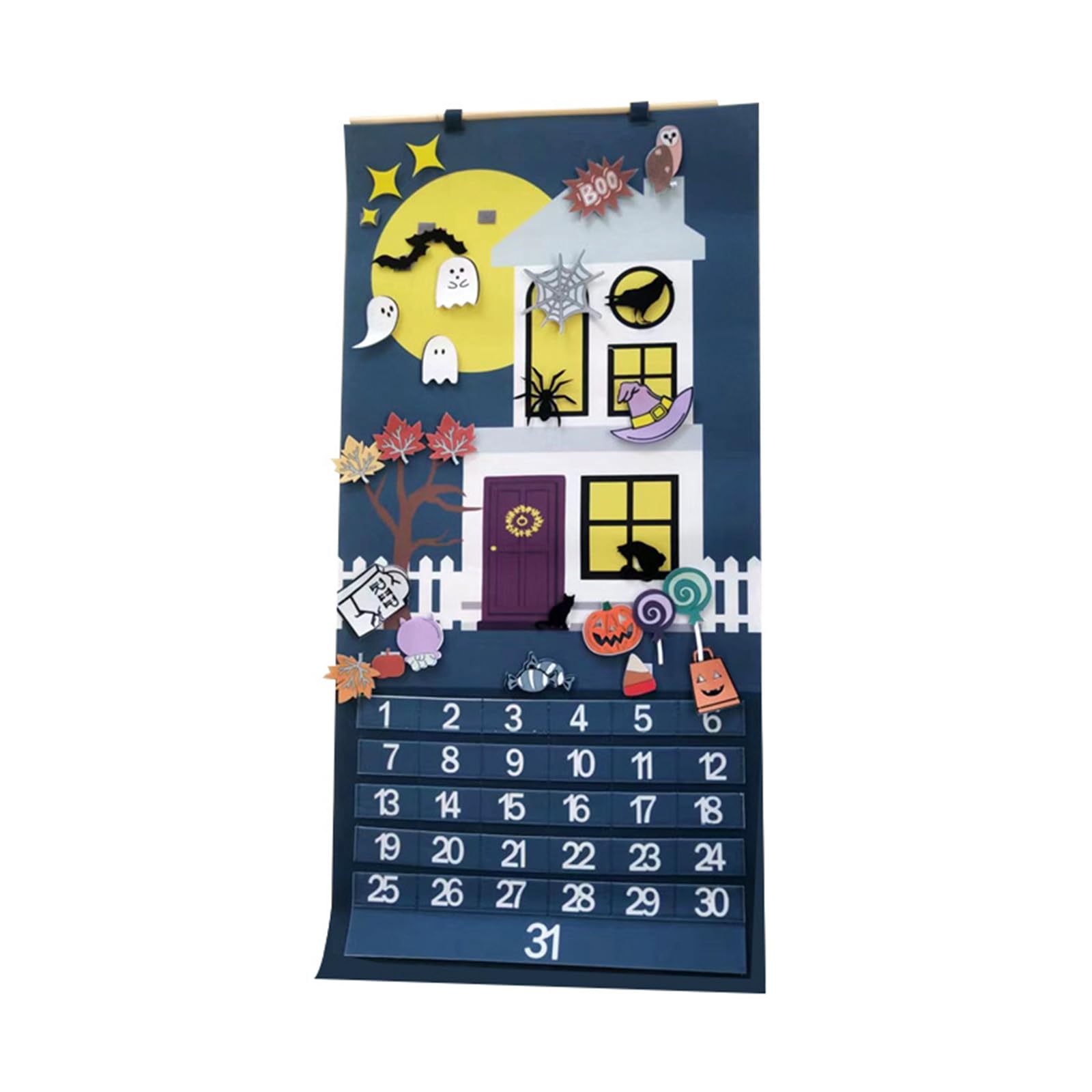 Yhplxyuus Halloween Advent Calendar Hanging Countdown Calendar Wall Decorations with Detachable Ornaments for Home Felt Components
