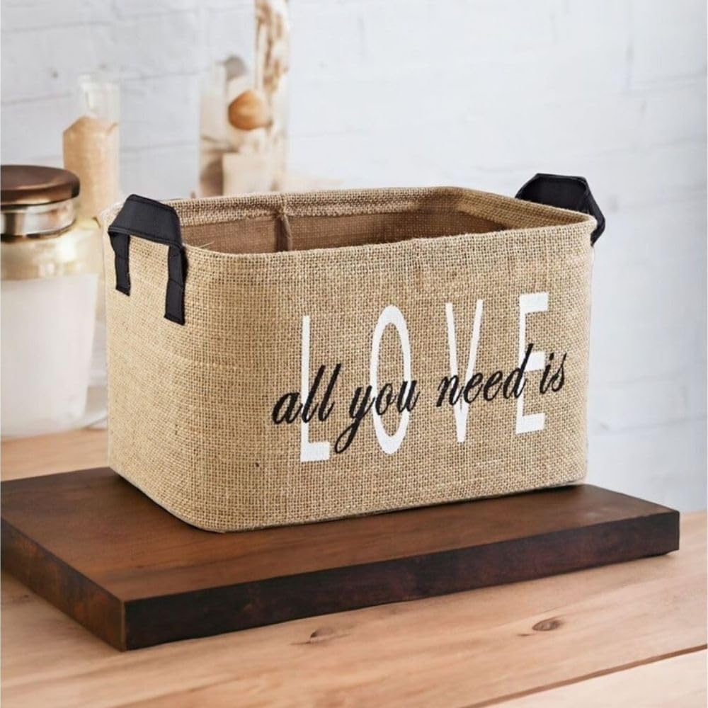 Prendi Home Lot de 2 paniers de rangement pliables en toile de jute avec poignées – Organisateur pour chambre d’enfant, linge, jouets et penderie – Éco-responsable et compact