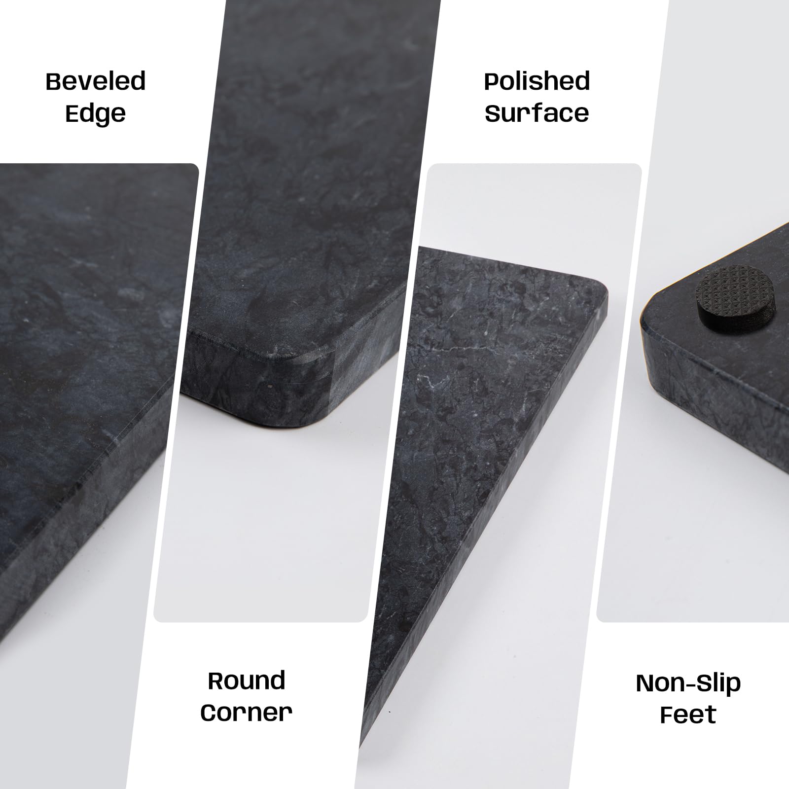 Planche à découper en marbre noir 30,5 x 40,6 cm avec pieds antidérapants pour fromage, charcuterie, pâte, chocolat, dessert