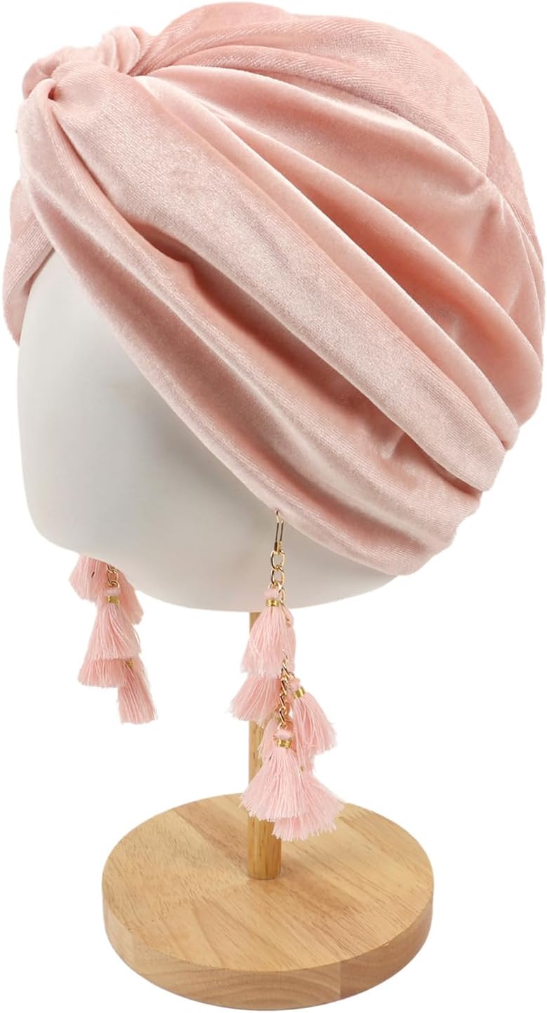 Women Turban,Cozy Polyester Velvet Turban Hats,Indian Turbans Hats Head Wraps Beanie,African Cap for Women - Image 5