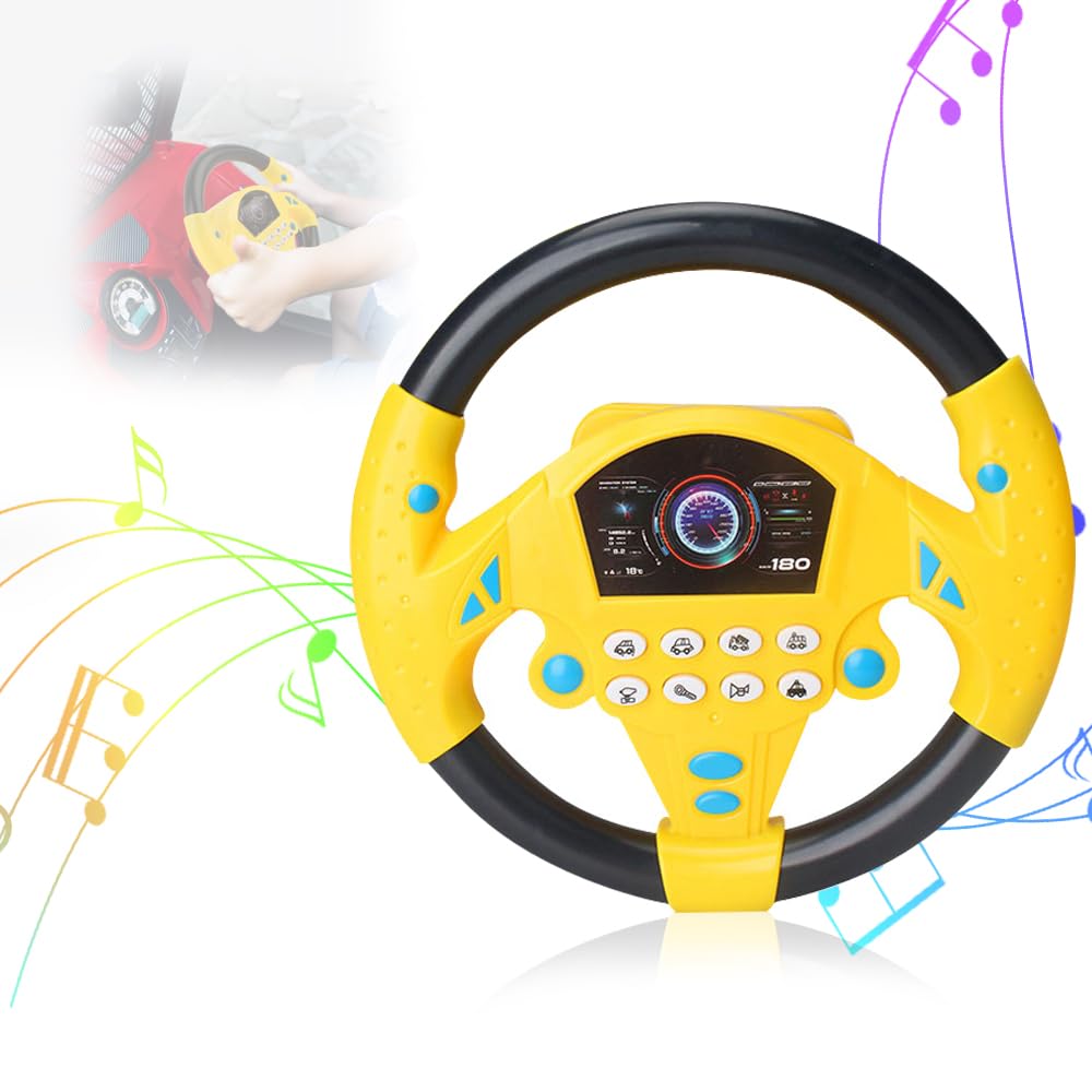 WDKXCN Toy Steering Wheel, Portable Steering Wheel For Car, Copilots Simulated Steering Toy, Car Steering Wheel With Sound Early Educational Toys(Black Yellow) - Image 4