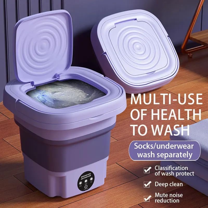 Image of ZYNTO 11LPortable Mini Washing Machine, Foldable Washing Machine Top Load Fully Automatic with 3 Modes Spinner and Dryer, Semi Automatic Bucket Washer for Travel, Home, Baby Clothes (Multi) (STANDARD)