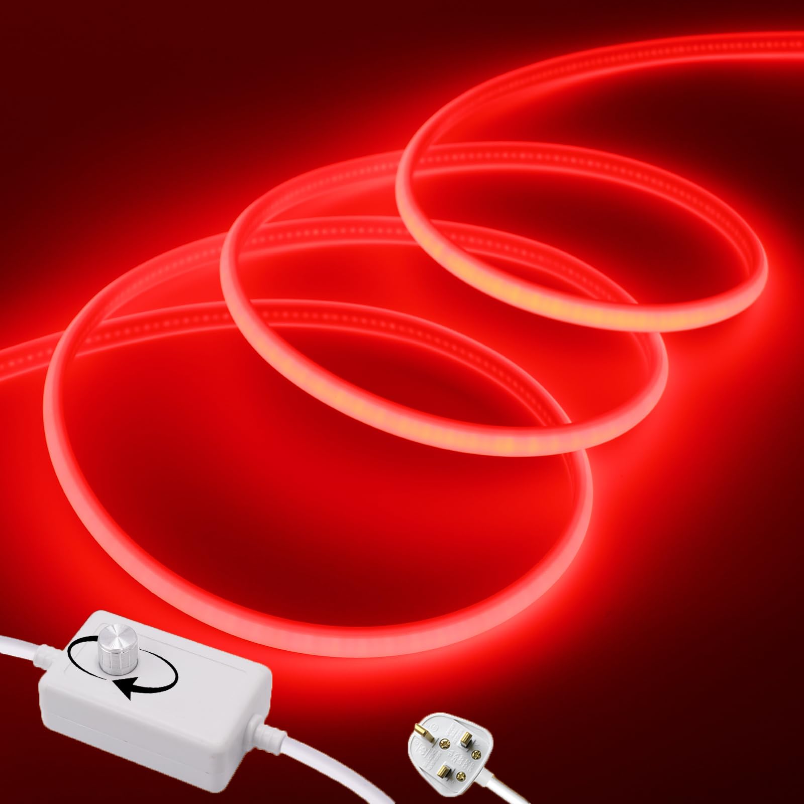 Wisada Dimmable Flexible COB LED Strip CRI90+[8M,Red], 288 LEDs/m Cuttable FCOB LED Neon Strip Rope Light, AC220-240V, DIY Design, IP65 Waterproof Home & Shop Decorative Lighting Fairy Lights