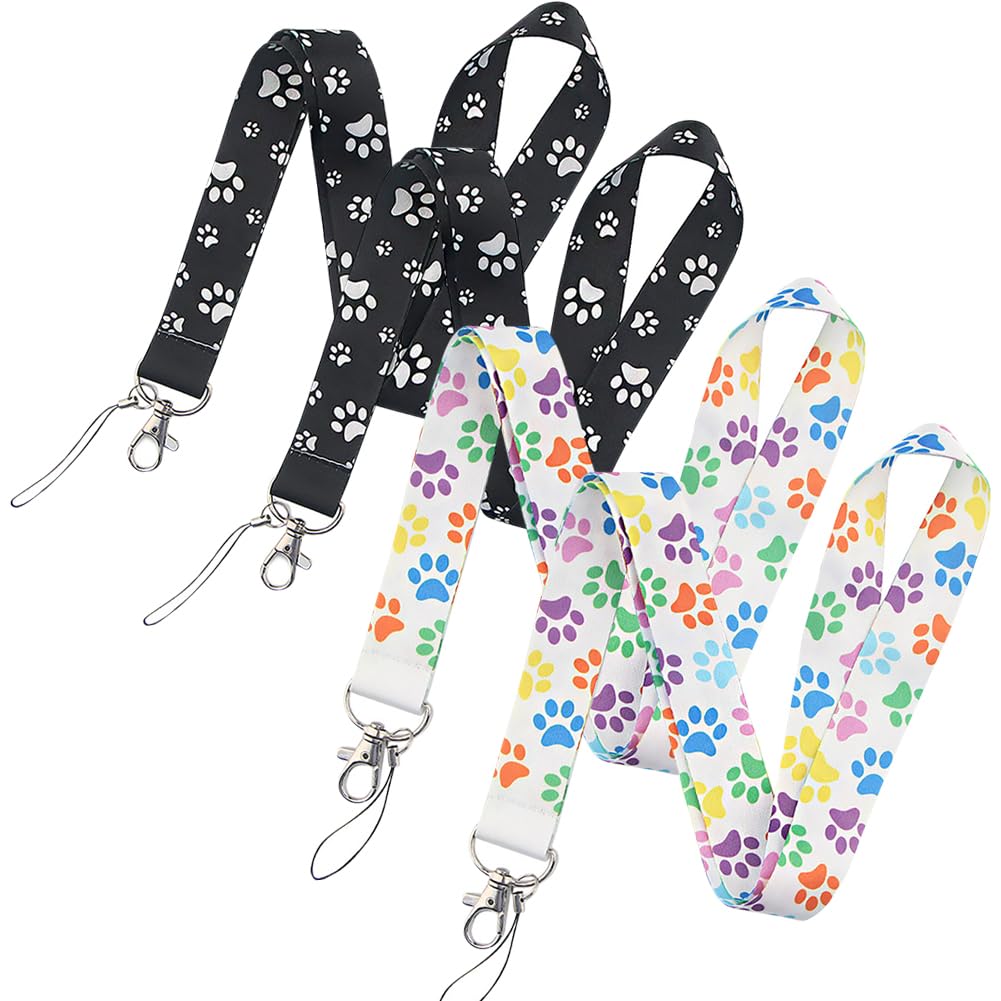 JIHUOO 4 Pcs Dog Paw Print ID Badge Holder Lanyards Cute Animal Paw Lanyards Keychain Key Chain Neck Strap Office Name Tag Lanyard Card Whistle Lanyard for Women Men