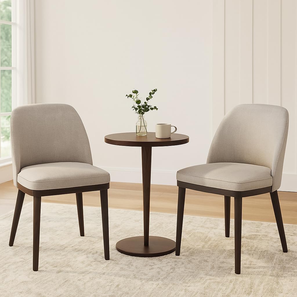 COLAMY Upholstered Dining Chairs Set of 2, Modern Kitchen Chairs with Back and Wooden Legs, Fabric Side Dining Chairs for Home and Restaurant, Camel
