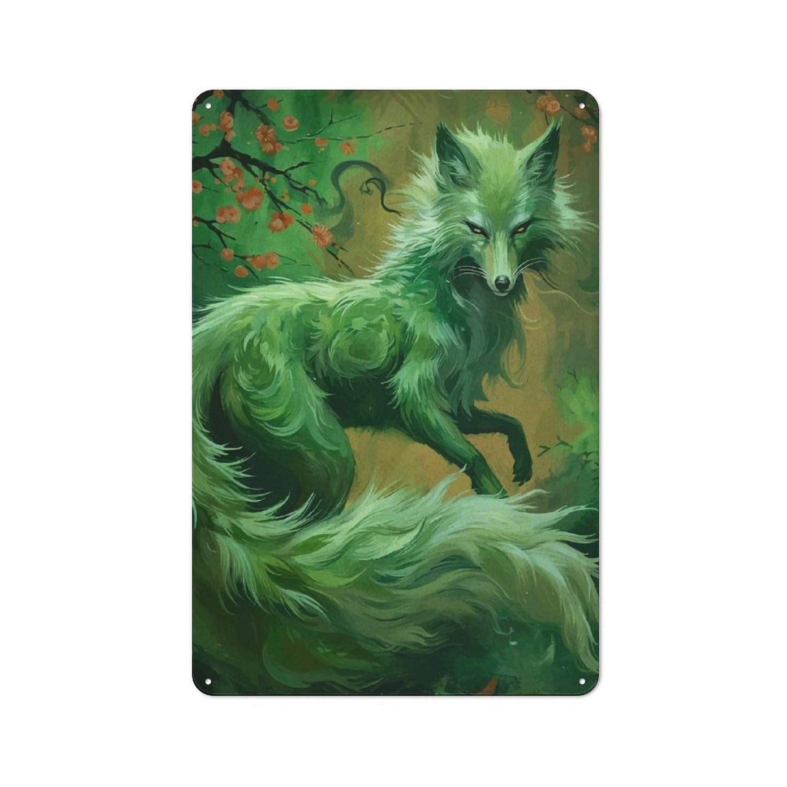 Junmoney Style-4 Emerald Fox In Forest Retro Metal Wall Sign 30X20cm For Living Room Or Hallway, For Collectors Decorating Living Rooms And Hallways