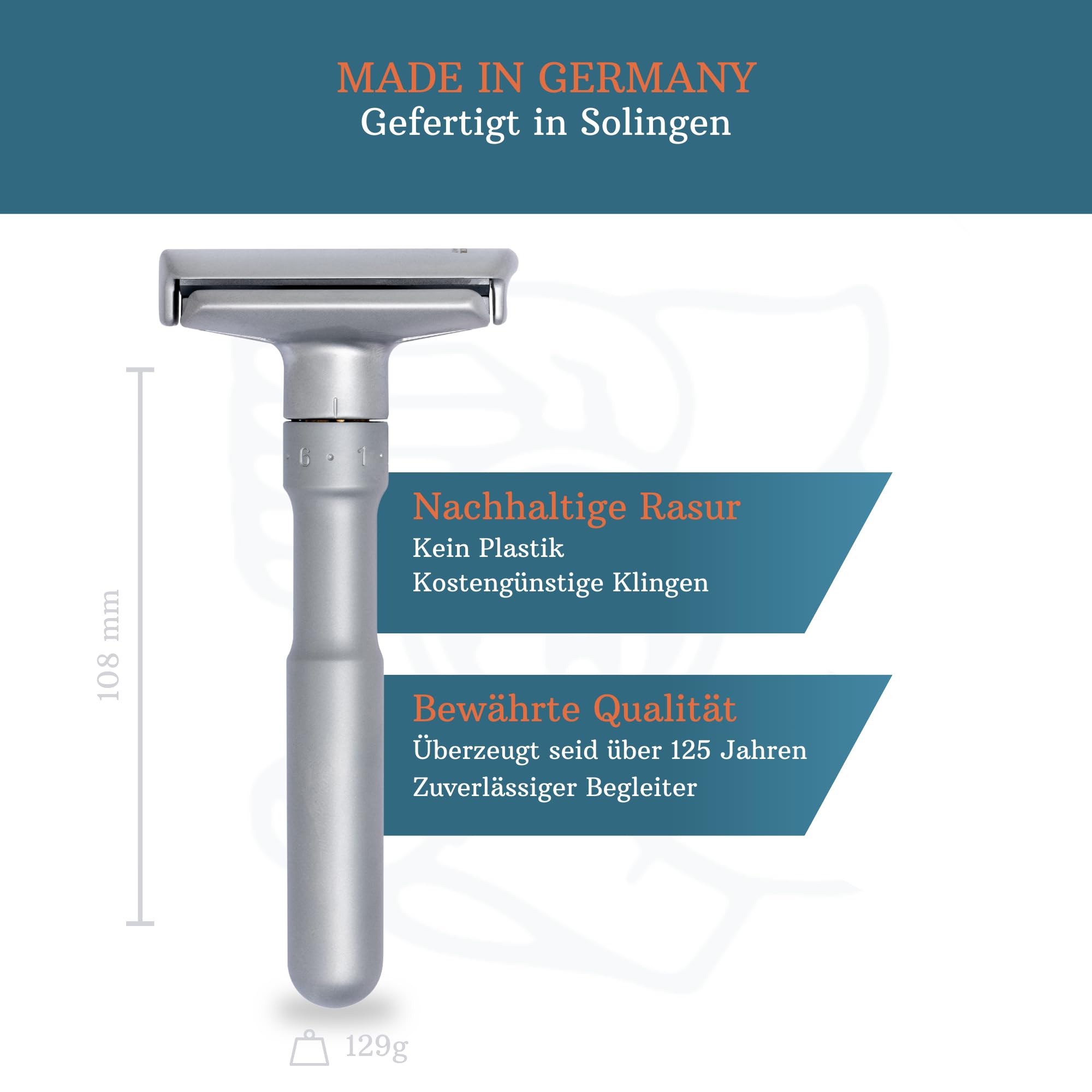 MERKUR Rasierhobel Futur 700 | Designklassiker Mattchrom | Zweiteiliger Rasierer mit geradem Schnitt | Ideal für Nassrasur | Zinkdruckguss | Messing Griffstück | Made in Germany