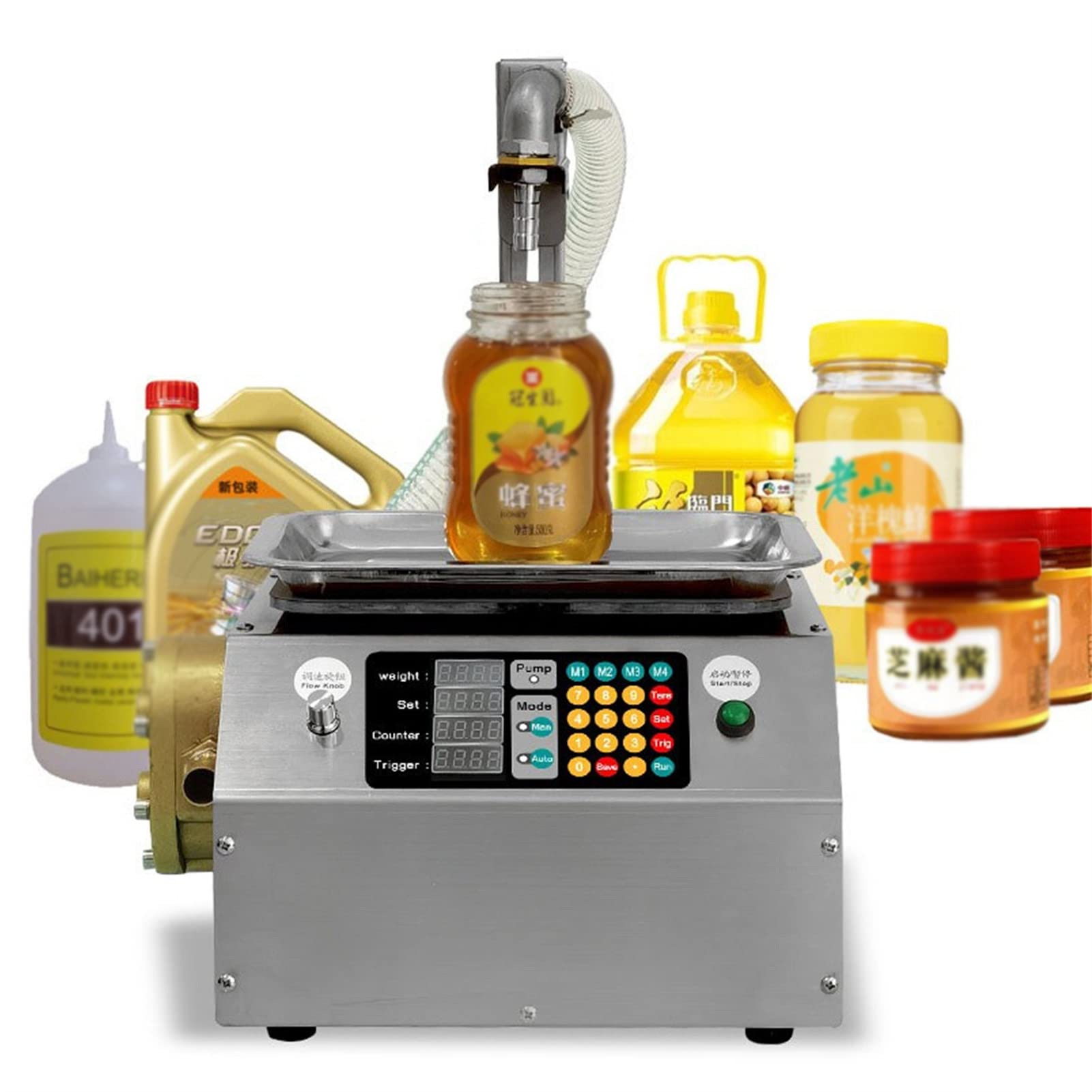 Machine de Remplissage de Liquide, Petite Machine de Remplissage de Miel 15L/Min, réglable de 0 à 40 cm, pour Le Remplissage de liquides visqueux tels Que Le Miel, Le Tahini