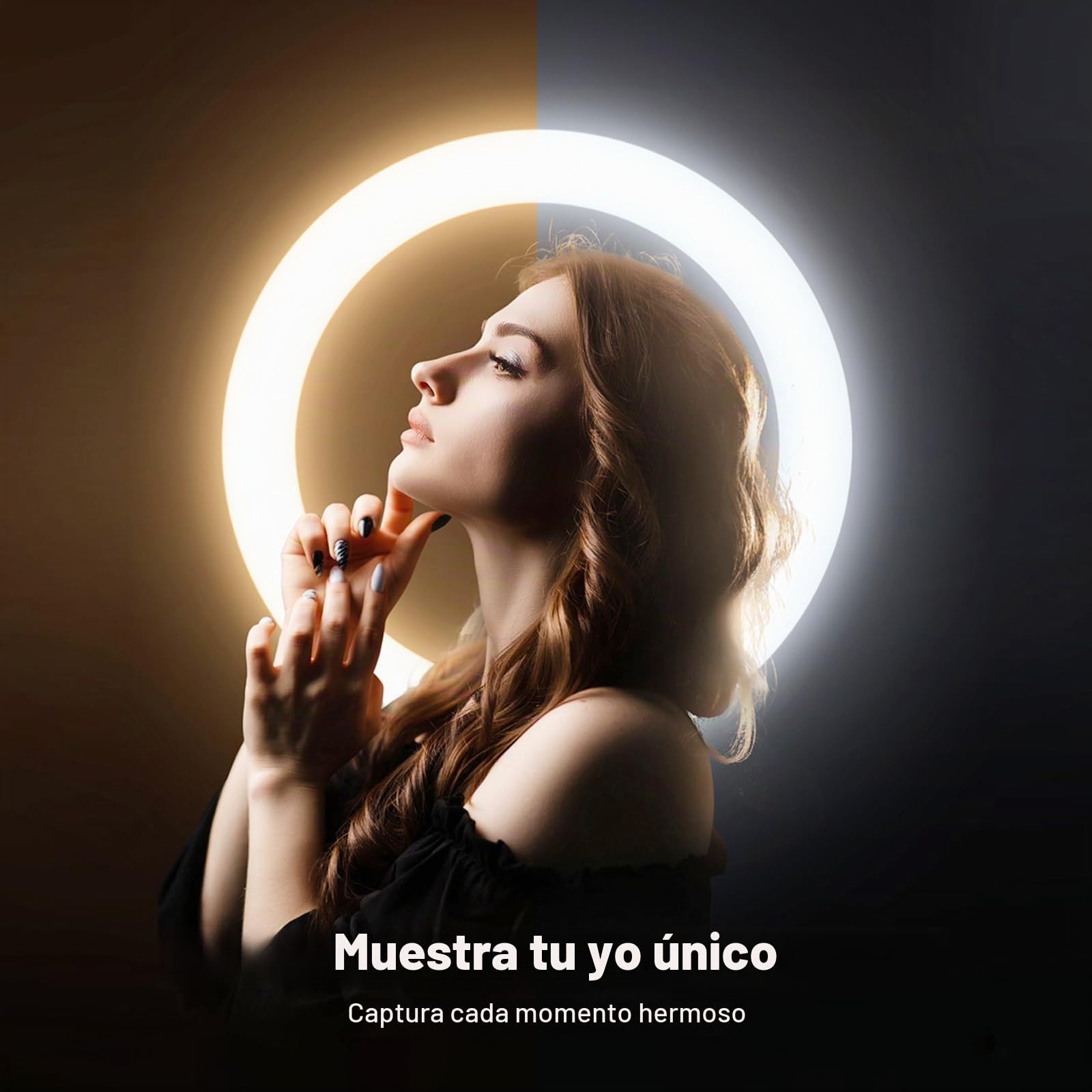 UPhitnis Aro de Luz con Tripode, Ring Light con 3 Modos 10 Brillos Regulables Aro de Luz para Móvil Youtube Maquillaje,Selfie Fotografía,Streaming