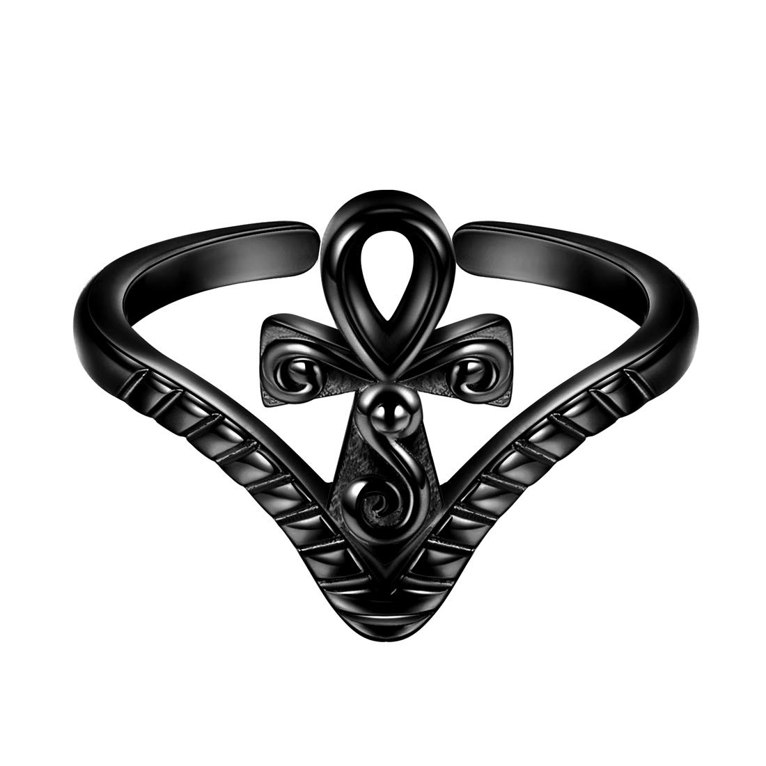 Beautlace Adjustable Ankh Cross Ring - Silver/18K Gold/Black Gun Plated, Open Band, Symbolic Jewelry For Men & Women