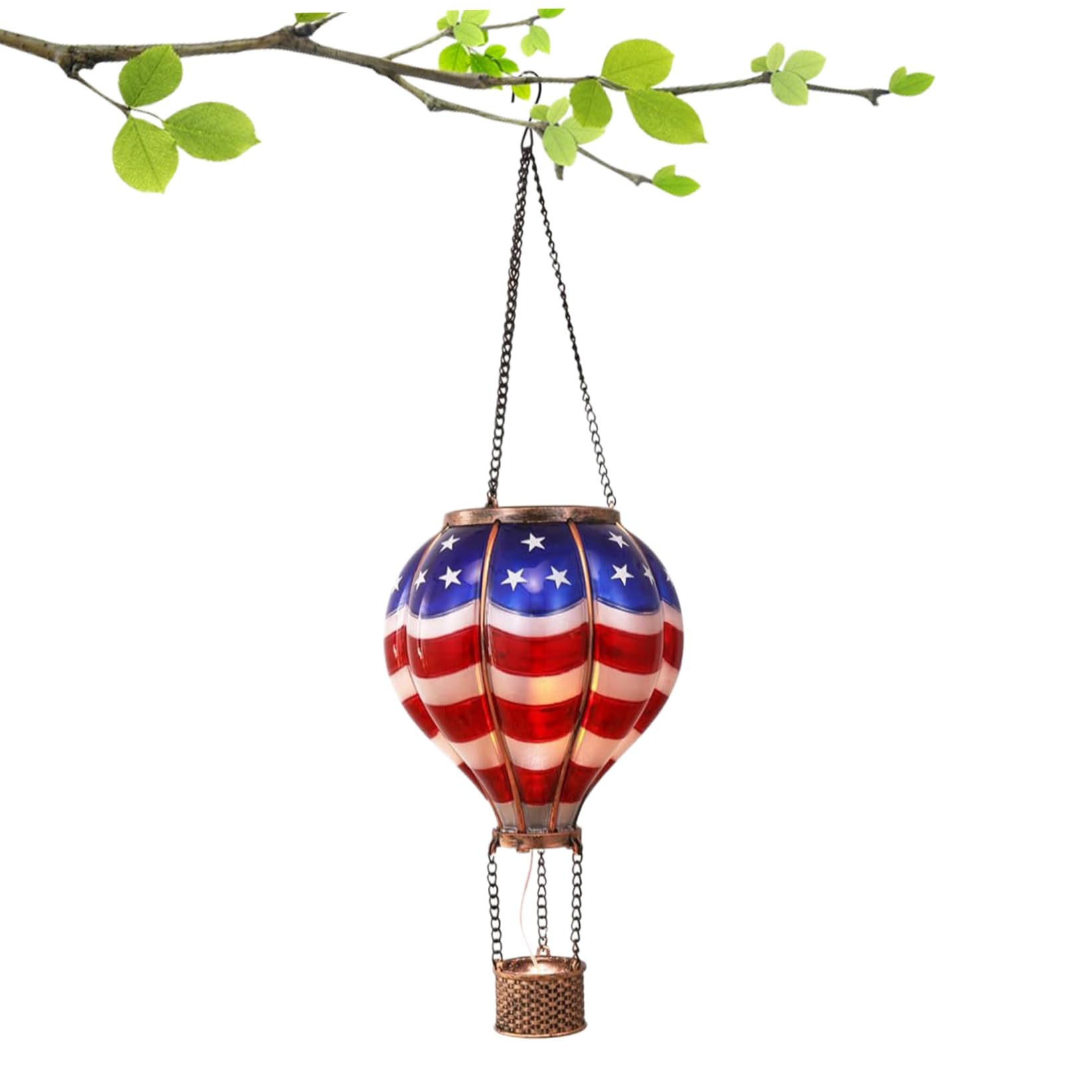 Solar Hot Air Balloon Lantern with Flickering Flame, Weatherproof Patriotic 4th of July Hanging Hot Air Balloon Solar Lamp for Patio Garden Yard Outdoor Ornament Style 1