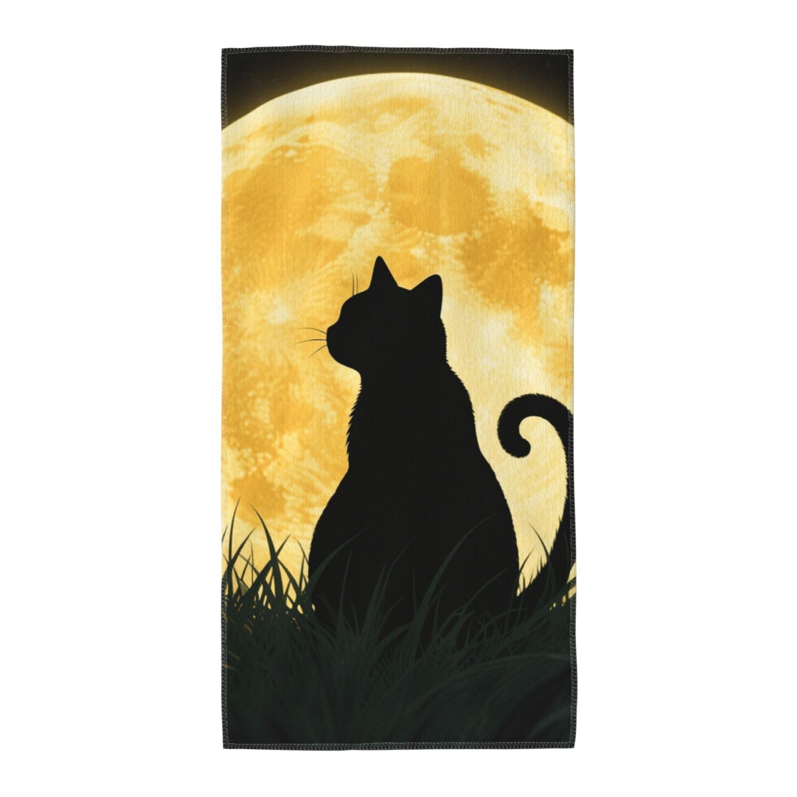 FekiLoot Absorbent Hand Towels 13.8"X27.5" Decorative Bathroom Towel Soft Microfiber Face Towel Full Moon Cat Sit in Grass Field Dish Kitchen Towels for Bathroom Kitchen Hotel Spa Bath Towels