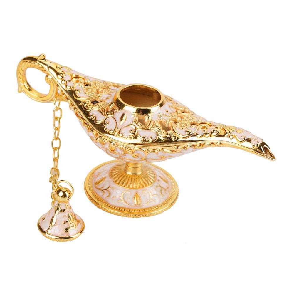 Aladyn Lamp, MAGT rzeźbione metalowe Hollow Hollow Legend Lamp Aladdin Magic Genie Light Wishing Pot Decor(Phnom Penh White)