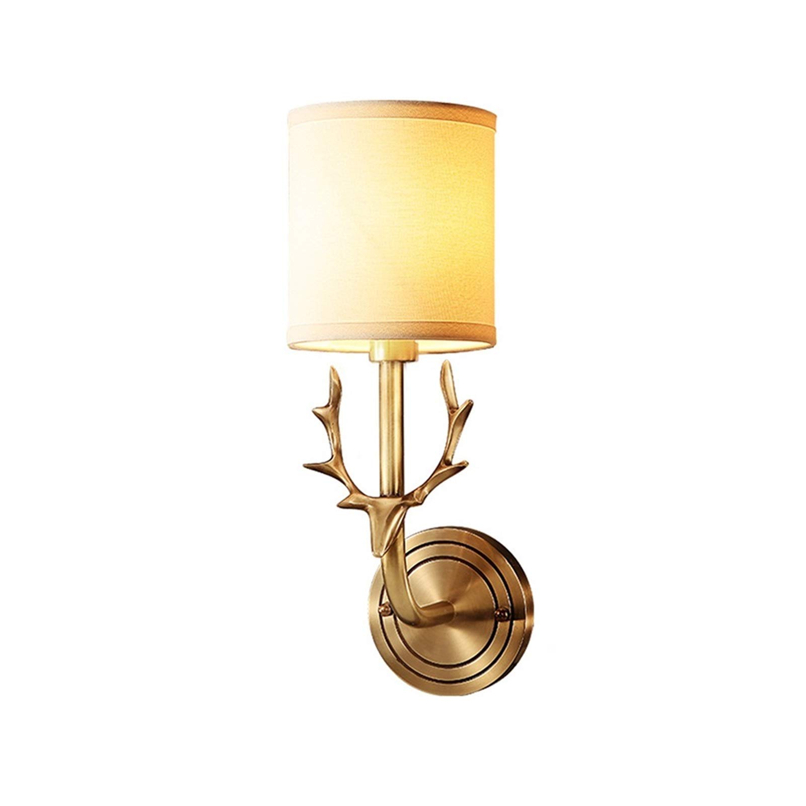 Lámpara de Pared, Creativa lámpara de Pared con Forma de asta de Ciervo, de Cobre, de un Solo Cabezal, para baño, vestidor, iluminación Interior, Pantalla de Tela, Adecuada para sa