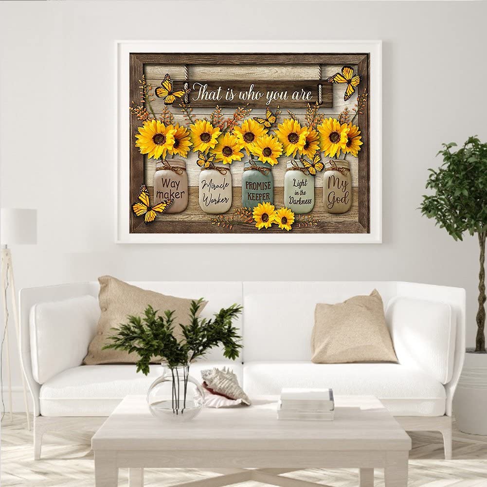 LUSandy DIY 5D Diamond Painting Kit - Sunflower Butterfly, 20x16 Inch, Full Drill Round Diamonds
