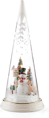 Miniatura 2 de Lenox 895174 Lit Cono de Navidad con escena de muñeco de nieve del Polo Norte, decoración navideña