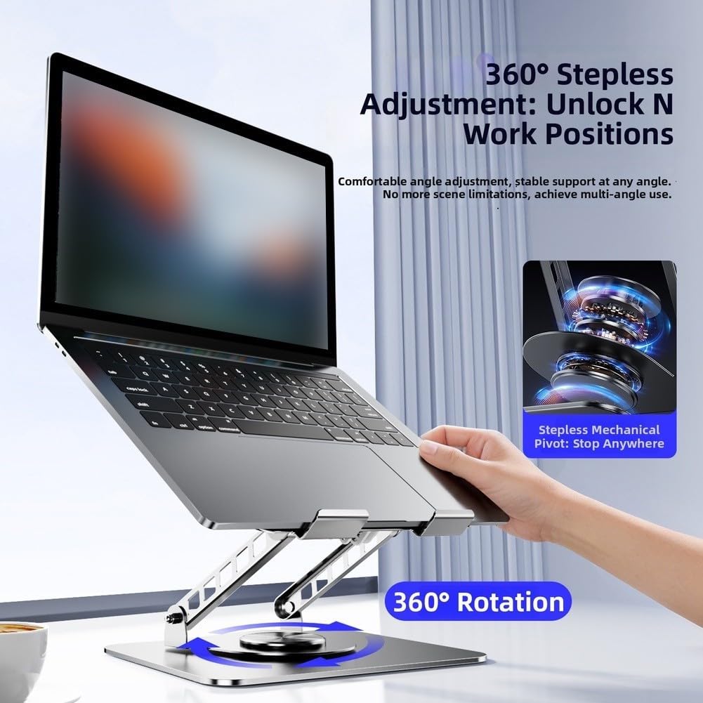 Soporte para computadora portátil de doble ventilador, base giratoria de 360°, elevador portátil plegable para optimizar el flujo de aire para el trabajo o el estudio (negro)