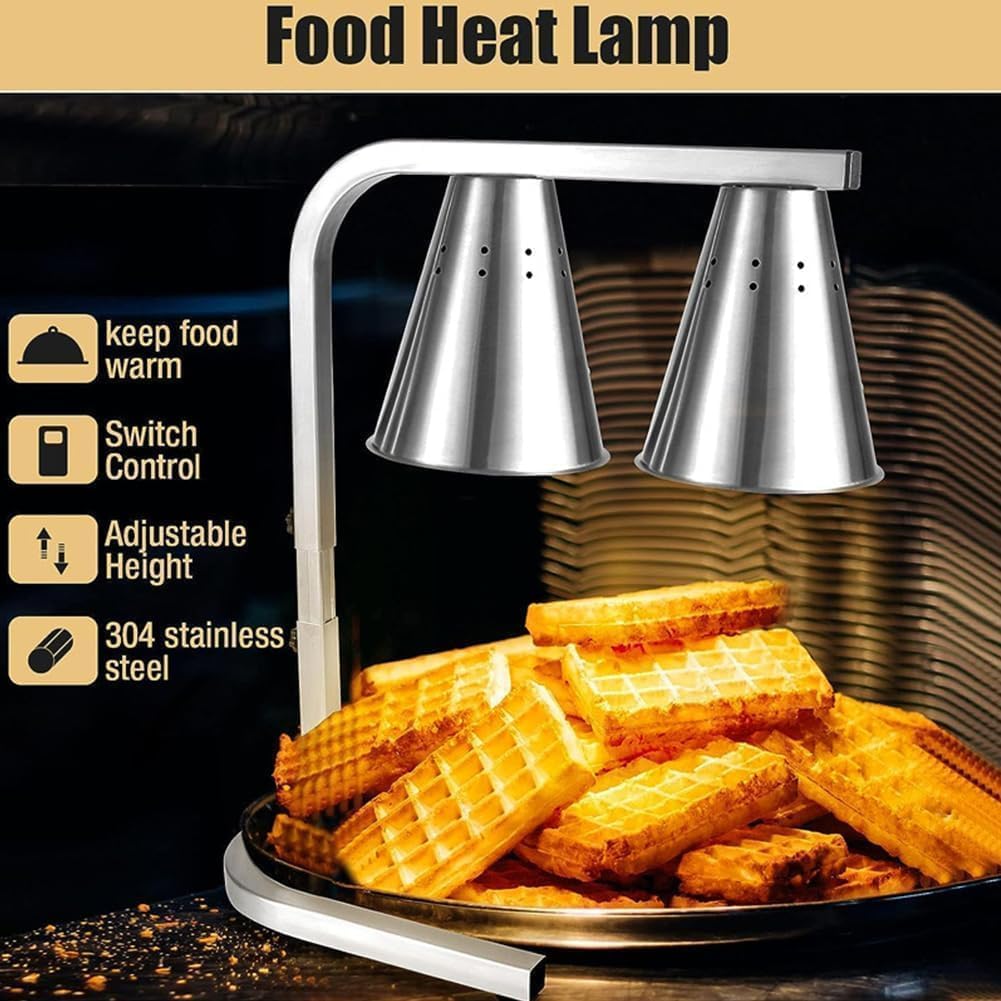Confezione da 2 lampade riscaldanti per alimenti, 500 W, a doppia testa, con altezza regolabile, lampade termiche per cucine di hotel, caffetterie e servizi di ristorazione