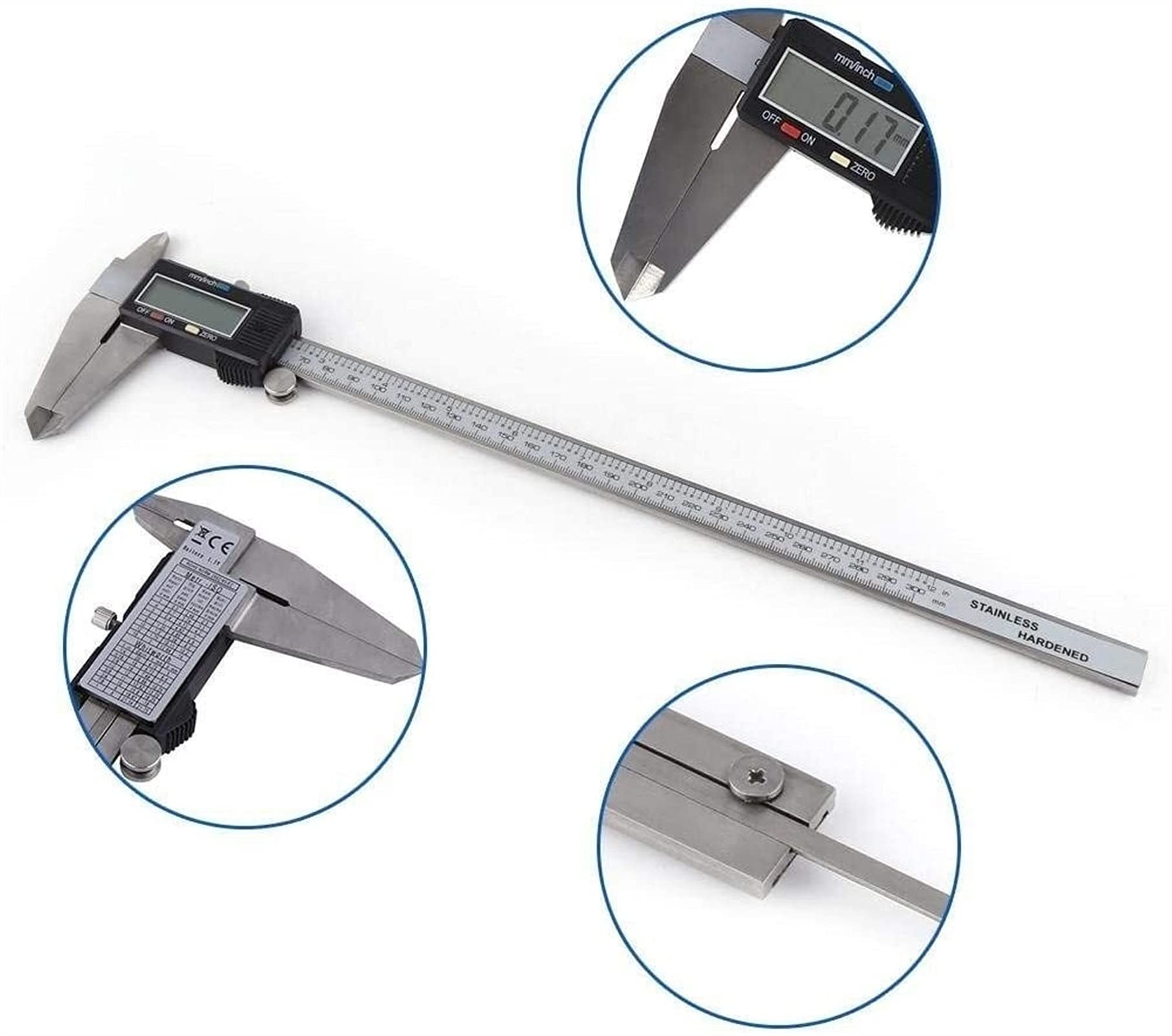 Cyfrowy zacisk, wysoka dokładność 0-300mm Steel Elektroniczny Digital Duży wyświetlacz LCD Wiernik Mikrometr