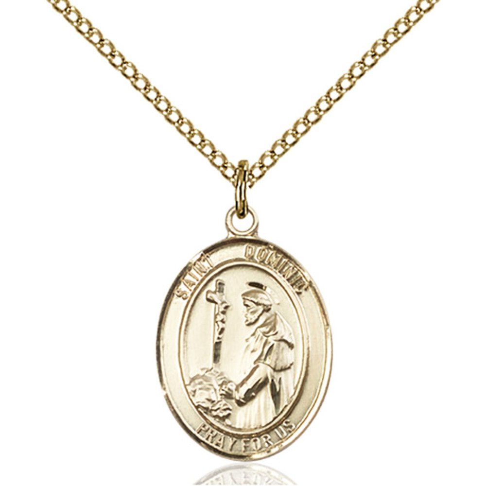 Bonyak Jewelry Saint Medal Collection Gold Filled St. Dominic De Guzman Pendant 3/4 x 1/2 inches with Gold Filled Lite Curb Chain