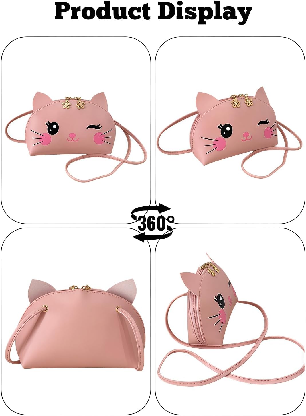 Mini Purse for Little Girls Cat Shoulder Saddle Bag Kitty Crossbody Purses Kid Cute Animal Flap Handbag Wallet