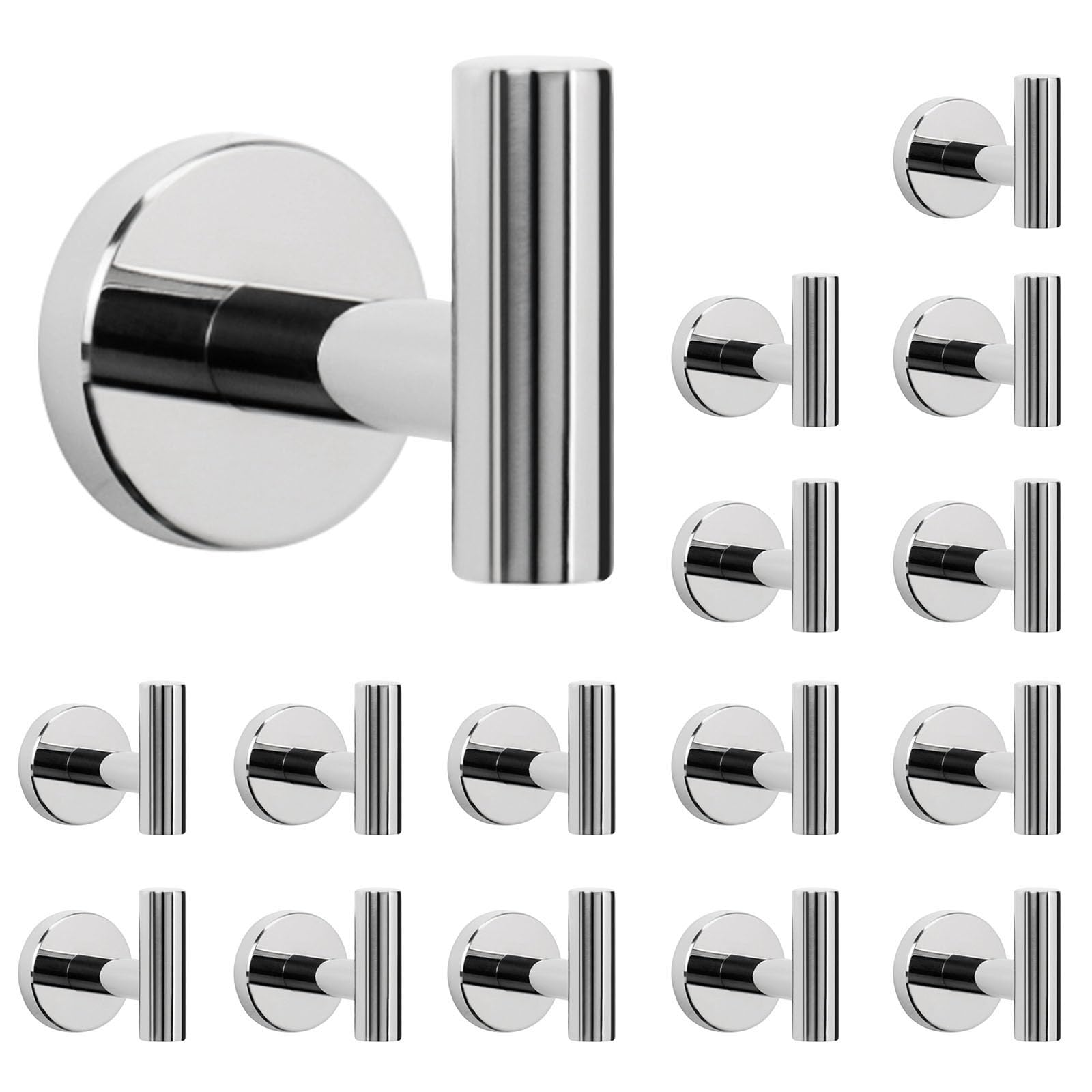 NearMoon Bath Towel Hooks- SUS 304 Stainless Steel Robe Hook Holder, Heavy Duty Coat Hook for Bathroom Livingroom Hotel Kitchen Garage, Wall Mounted (Chrome Finish, 16 Pack)
