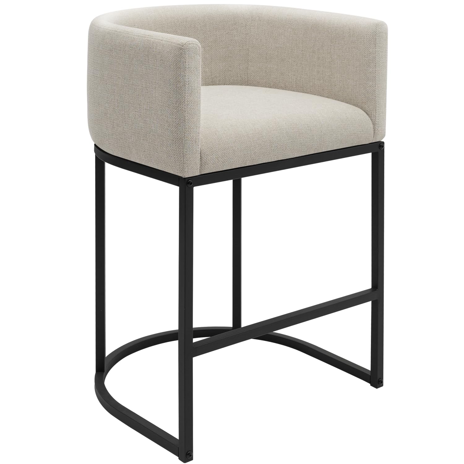 Counter Height Bar Stools, 24 Inch Seat Height Barstools for Dining Room, Fabric Upholstered Bar Chair for Kitchen Island, Linen Counter Stools with Metal Legs, Beige