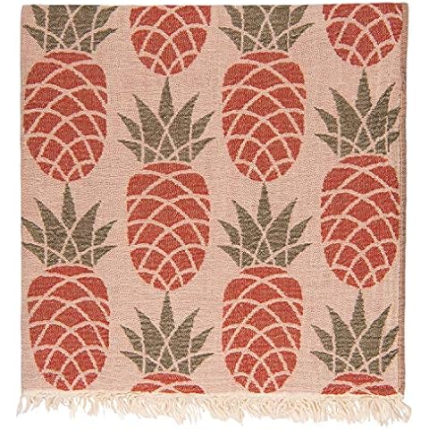 Turkish Beach Towels Oversized, Organic Bath Towel, Cool Pineapple Designs with Double Layer 100% Cotton Muslin, Prewashed Peshtemal for Picnic Blanket, 37 x 71 Inches (Red) Cover