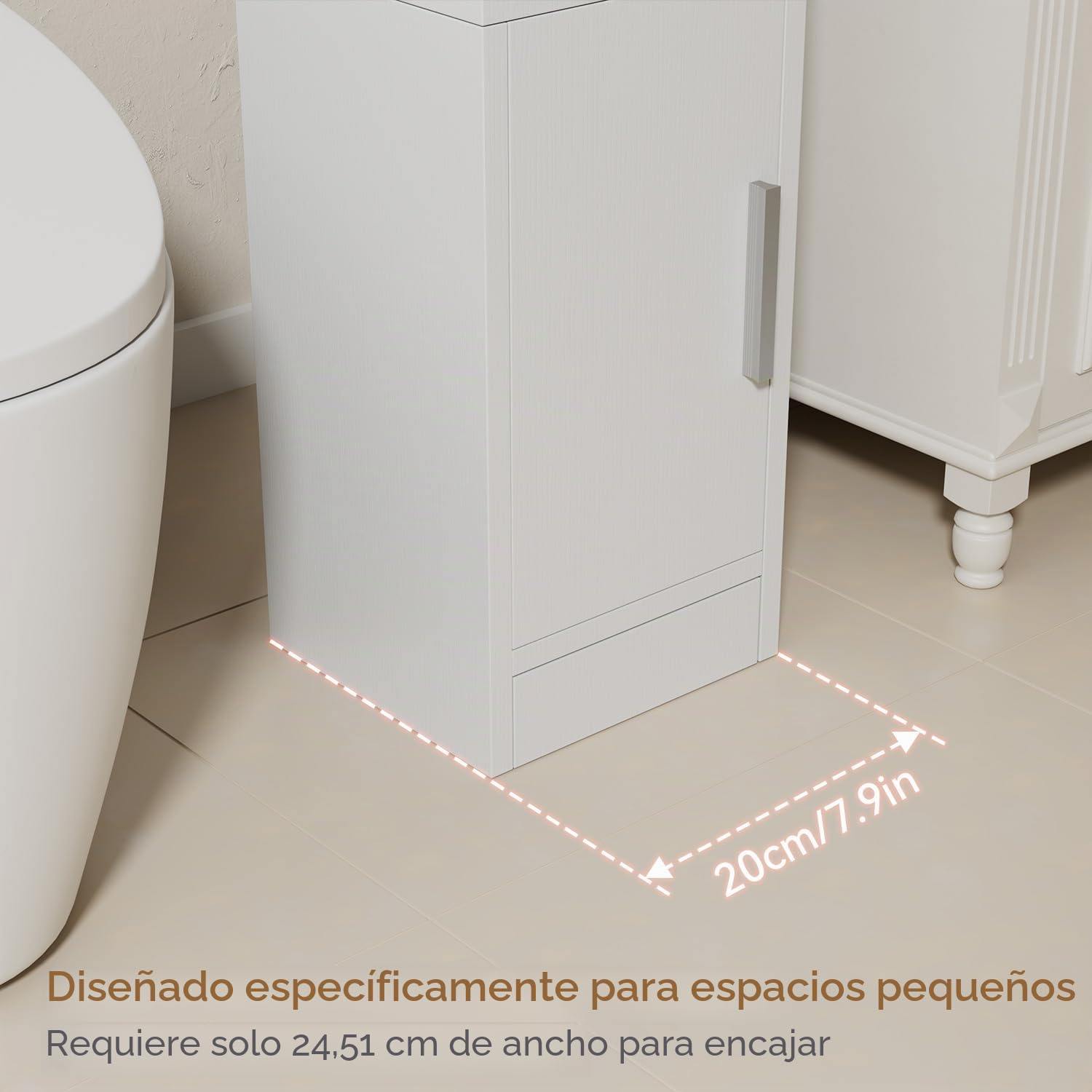 IBUYKE Armario de Almacenamiento para baño pequeño, Modelo WBS002W | Armario estrecho para guardar papel higiénico, con 2 puertas y estante ajustable, organizador de baño para espacios reducidos