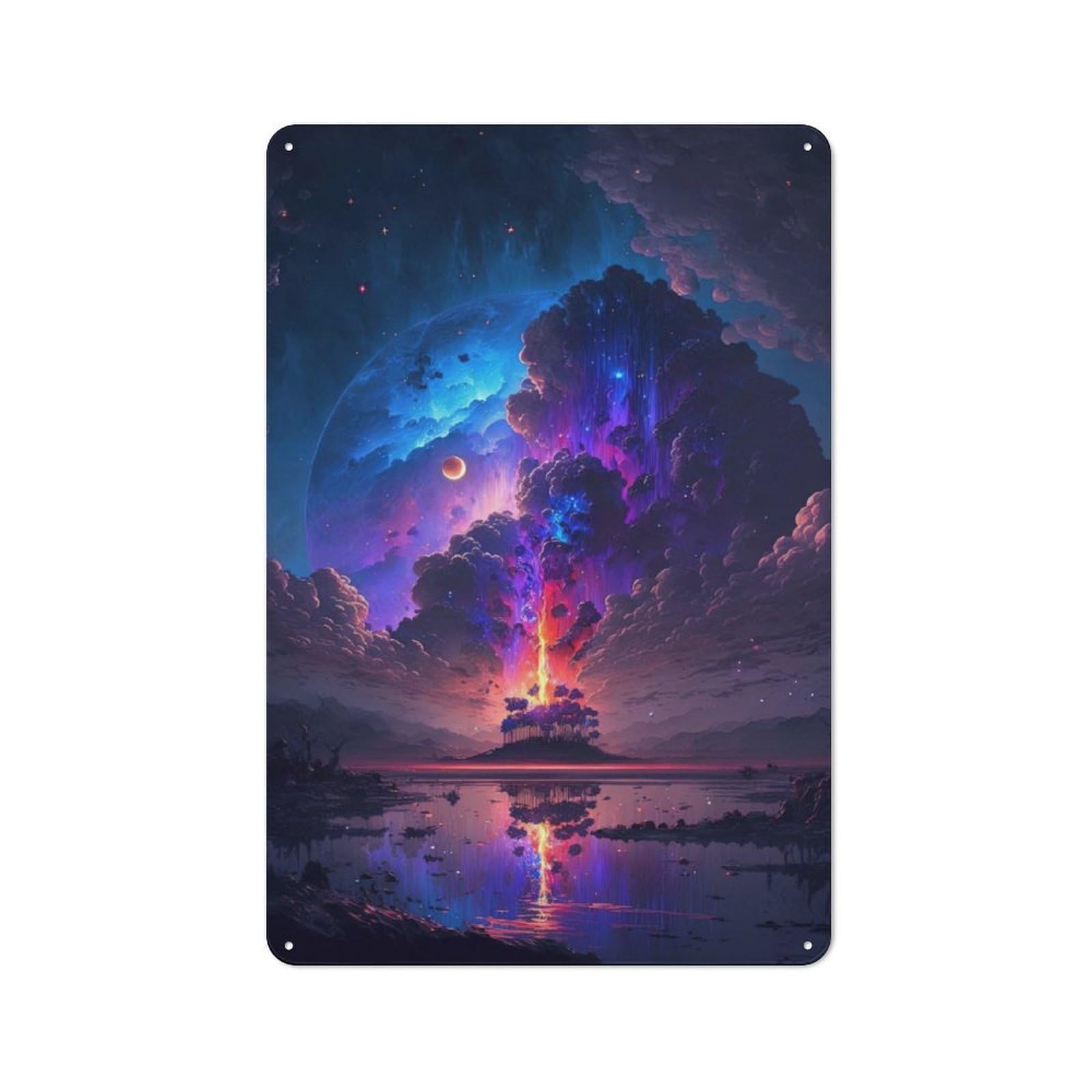 Island in Space Tin Wall Sign, Bright Printed Design, for Dining Room, Entrance, Cafe Or Christmas Corner, 30x20cm