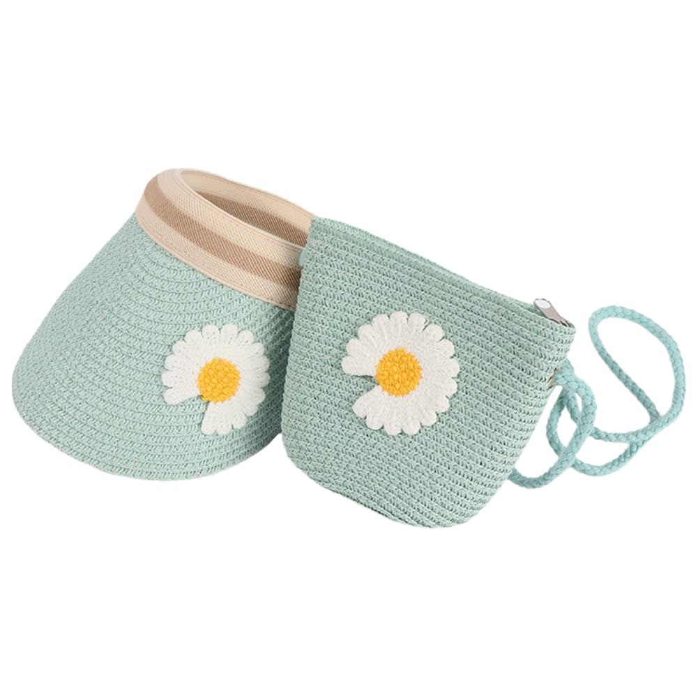 IHLux Sombrero para el Sol para Niñas y Mini Bolso de Paja Bolso Pequeño con Decoración de Margaritas Sombreros de Paja para la Playa de Verano Sombrero para el Sol para Actividades al Aire Libre