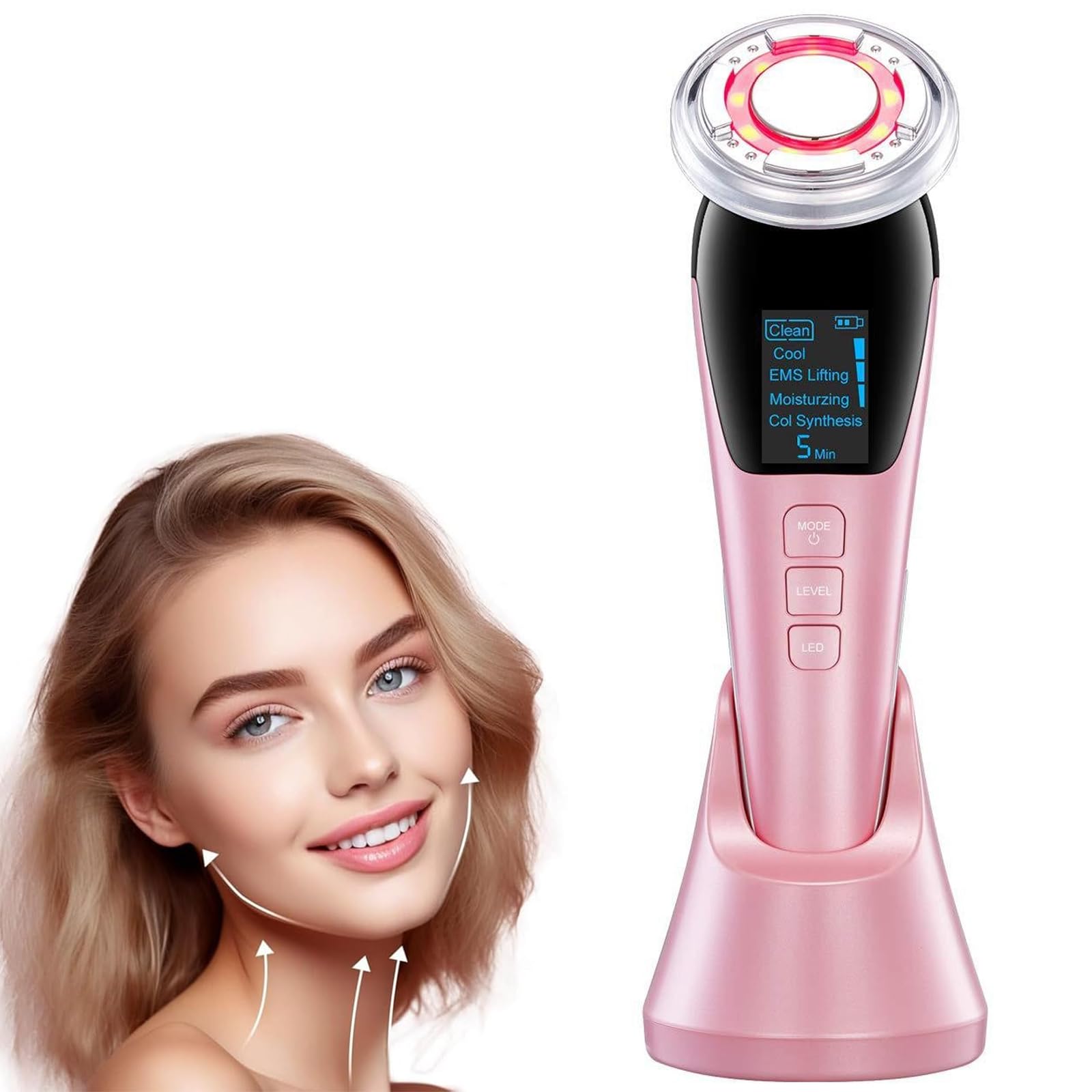 Macchina Lifting Antirughe, Lifting Tonificante Viso Multi-antirughe Ad Alta Frequenza, 5 Modalità Di Funzionamento, Ringiovanimento E Rassodamento Della Pelle, Che Offre Opzioni Di Terapia Calda
