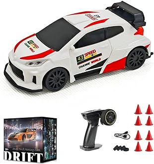 Aetheria 1/43 RC Drift Racing Car with Gyro, 4WD Fully Proportional Mini Electric Race Vehicle with LED Lights Remote Control High Speed Car for Adult Outdoor - Ready to Run (Gyro White)